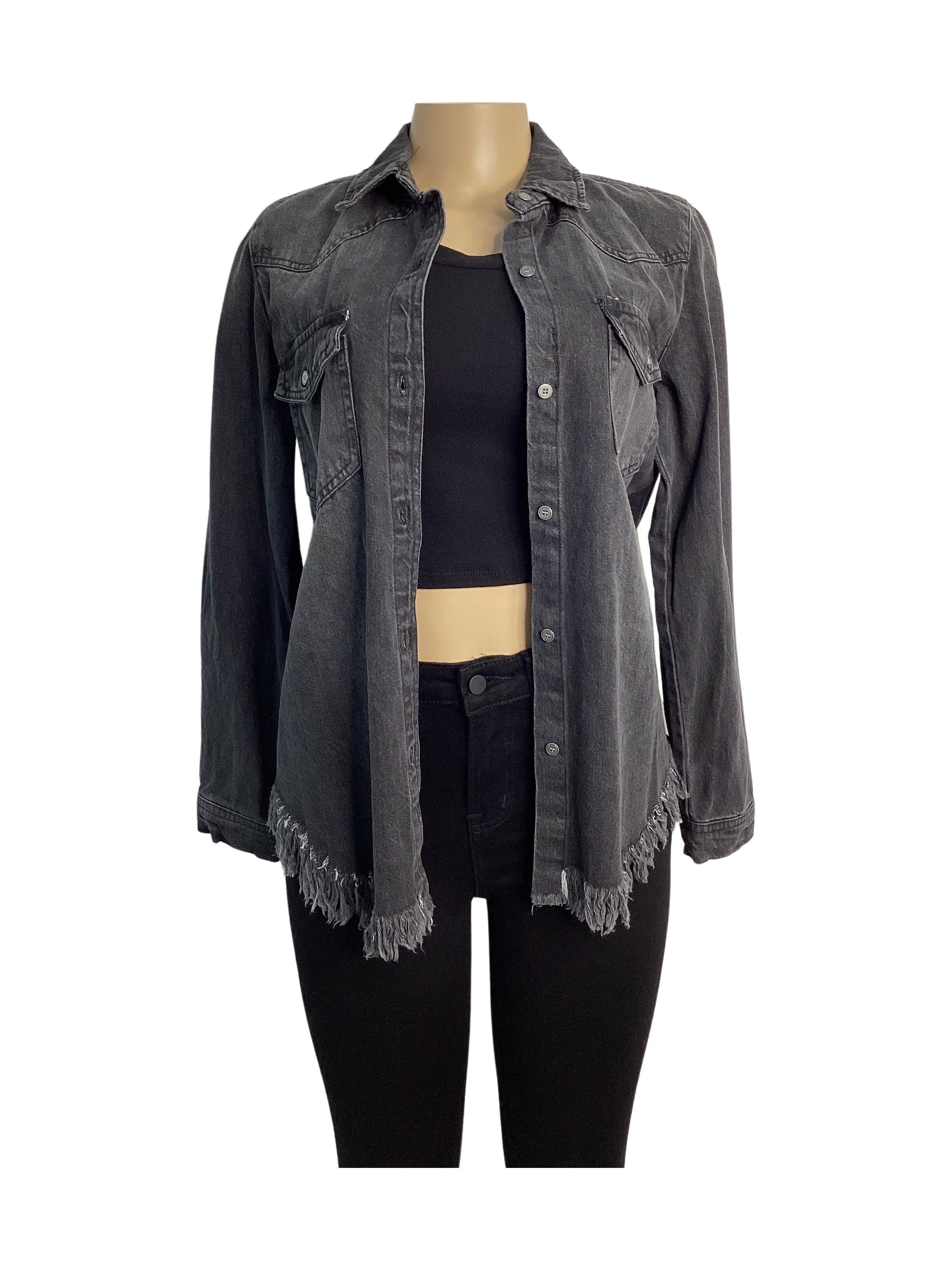 Risen Button Down Frayed Hem Top - Closet Space