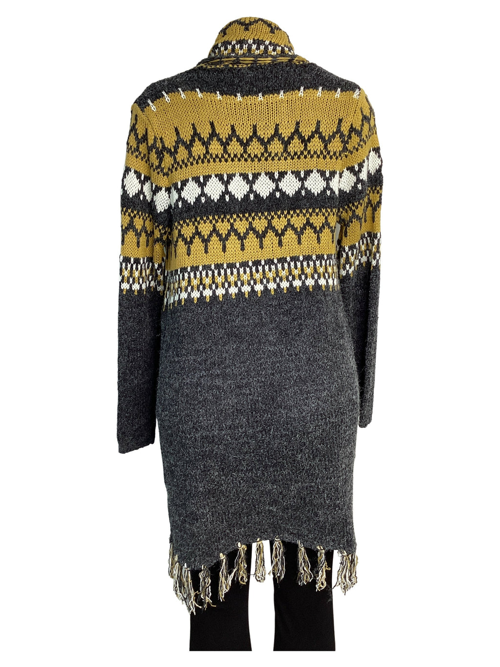 Geo Print Sweater Cardigan Duster Frayed Hem - Closet Space