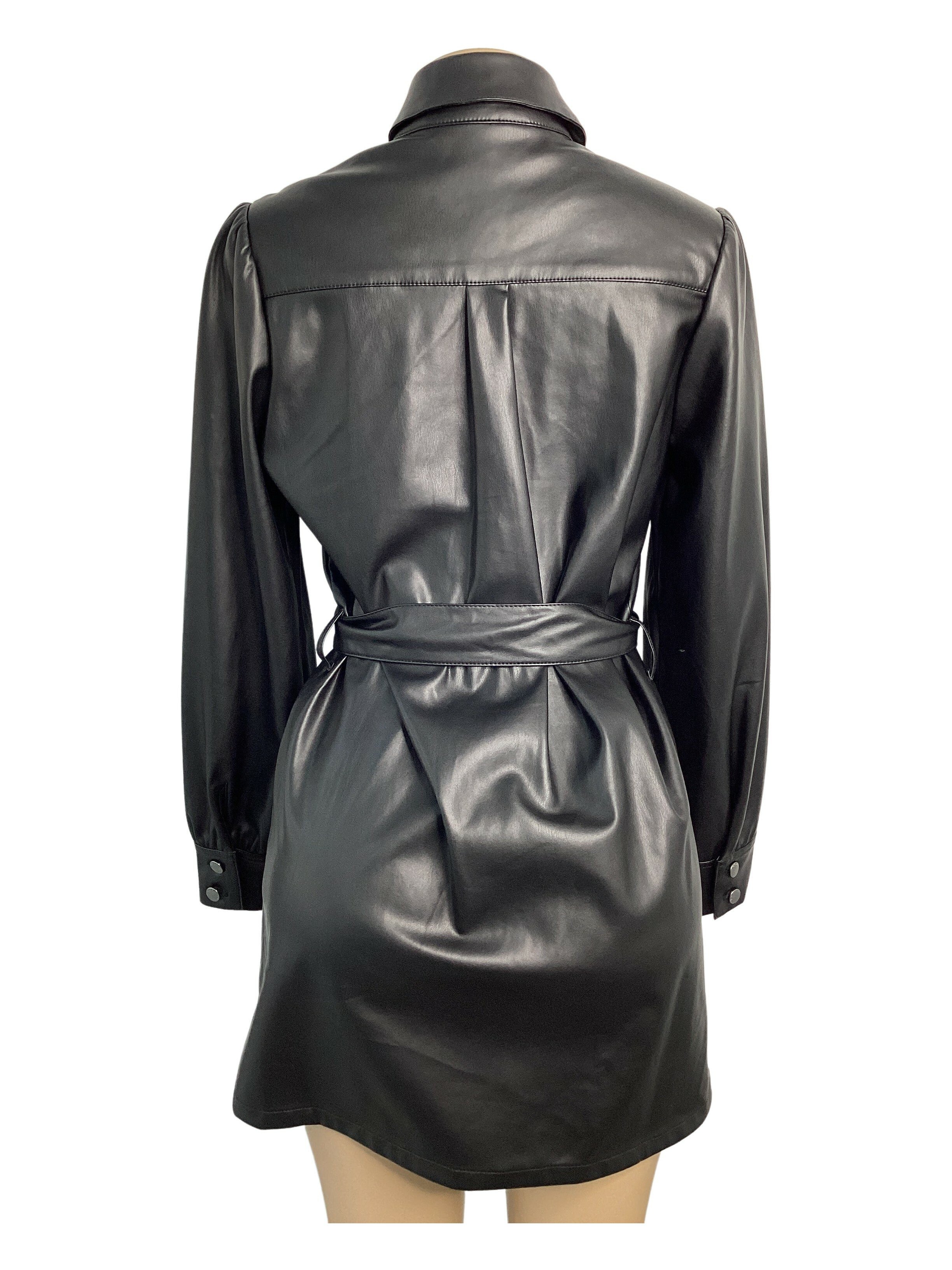 Faux Leather Button Front Tunic Shirt Dress - Closet Space