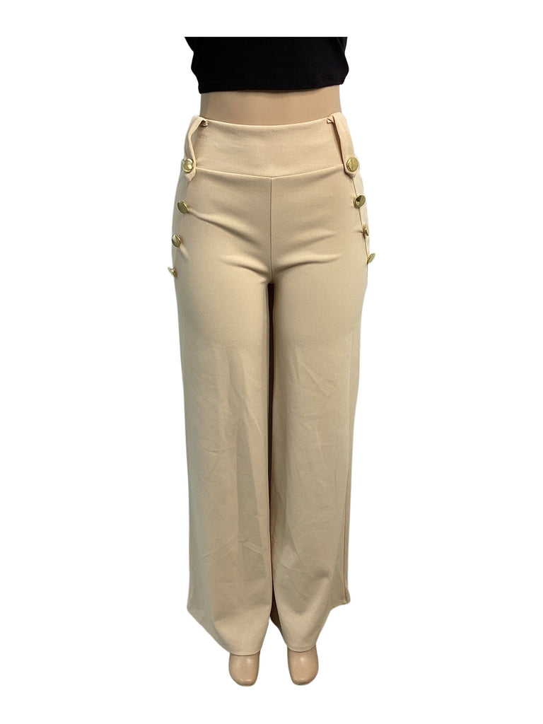 High Waist Nautical Button Wide Leg Pant - Closet Space