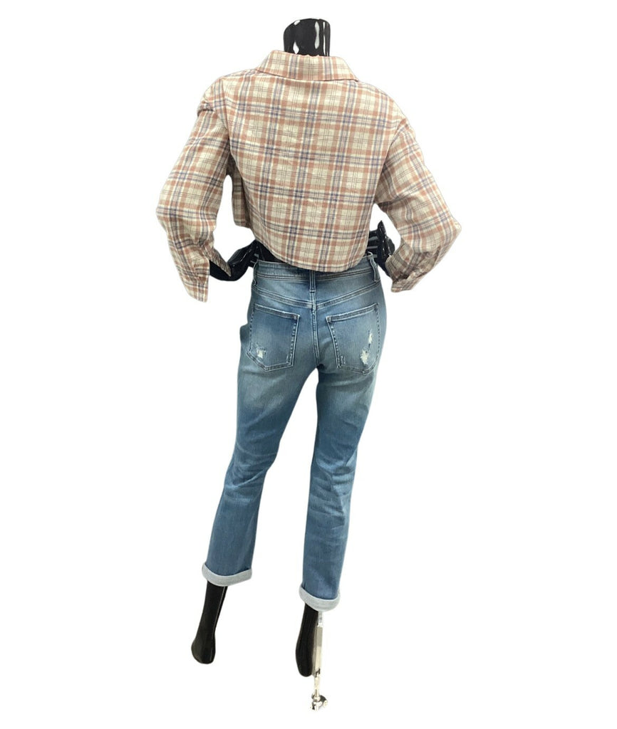 Plaid Crop Long Sleeve Boxy Button Down Shirt - Closet Space