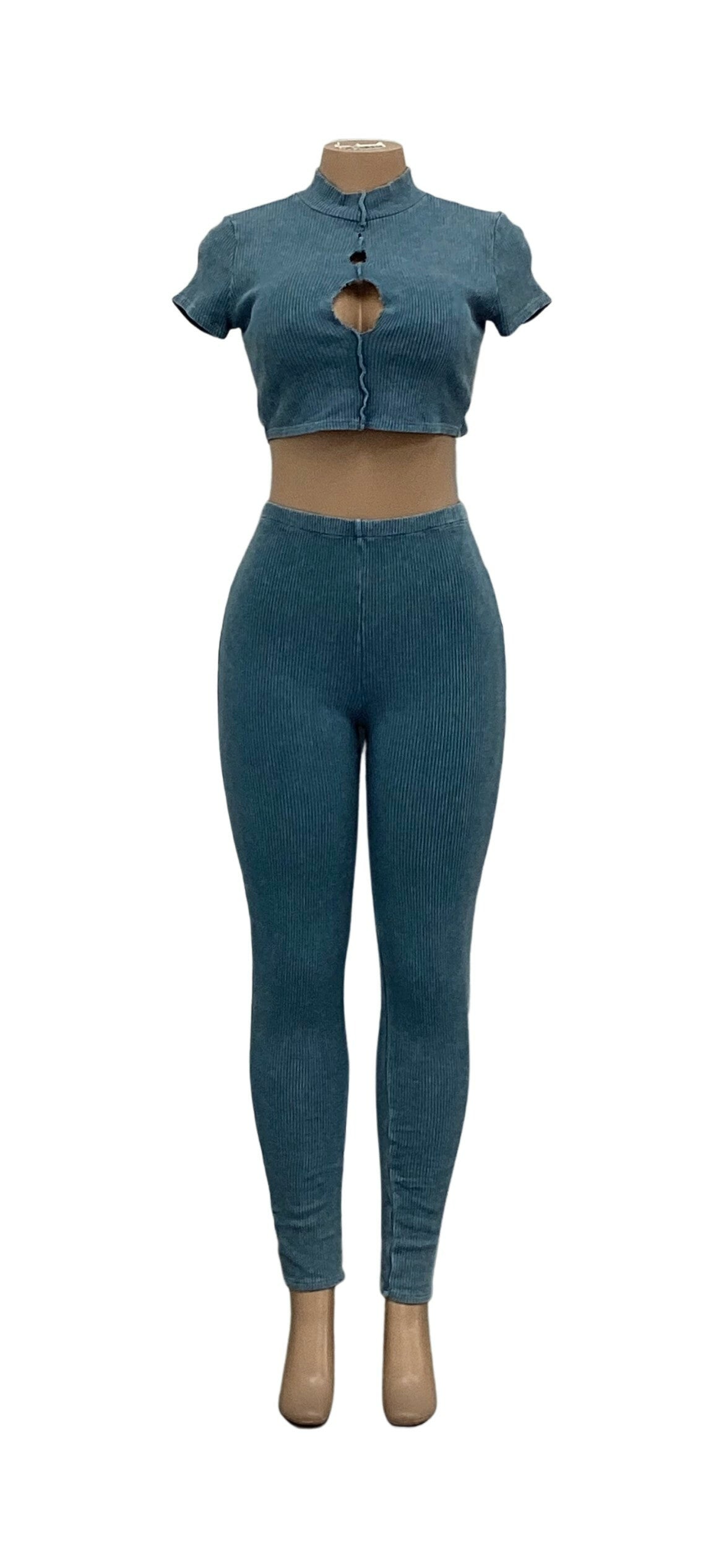 2 Piece Ribbed Mock Neck Top and Legging Set - Closet Space