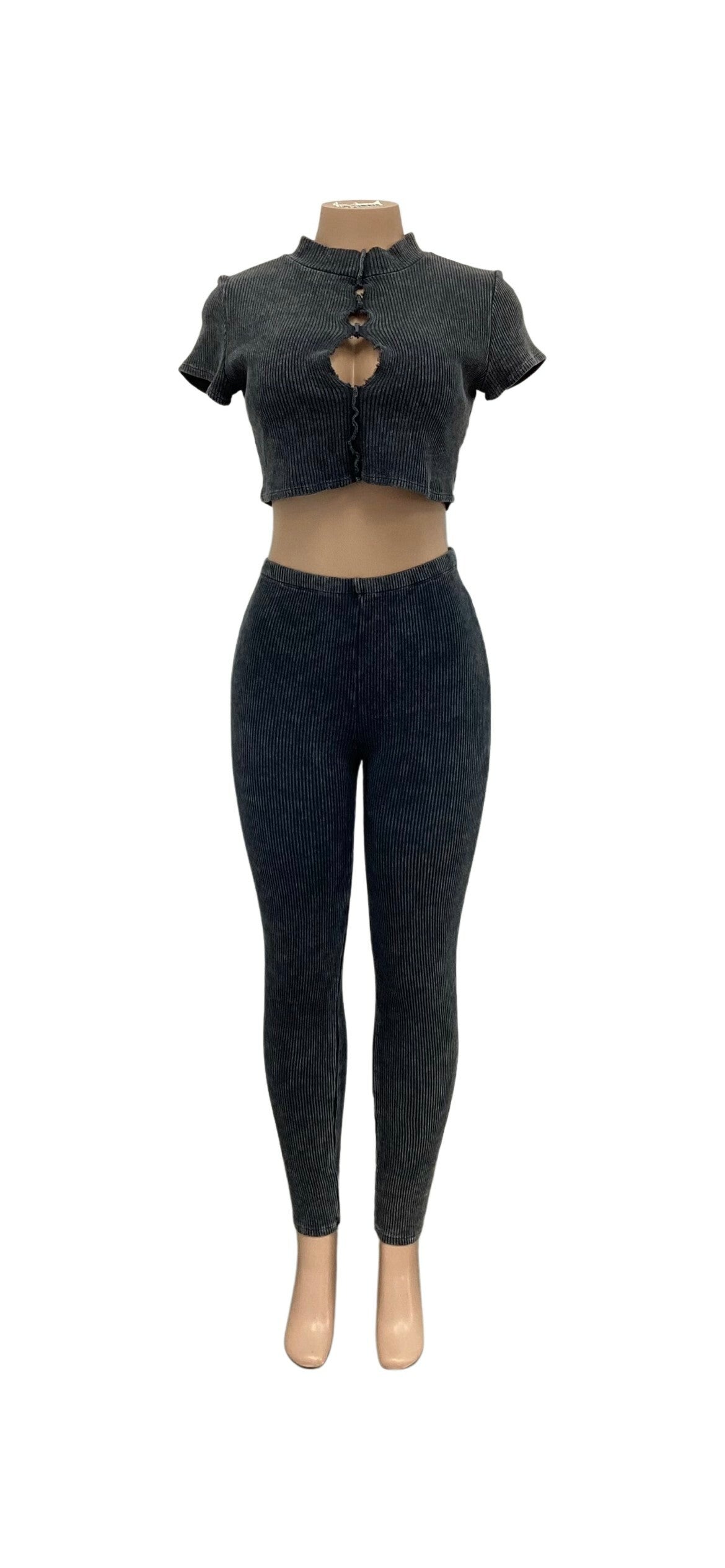 2 Piece Ribbed Mock Neck Top and Legging Set - Closet Space