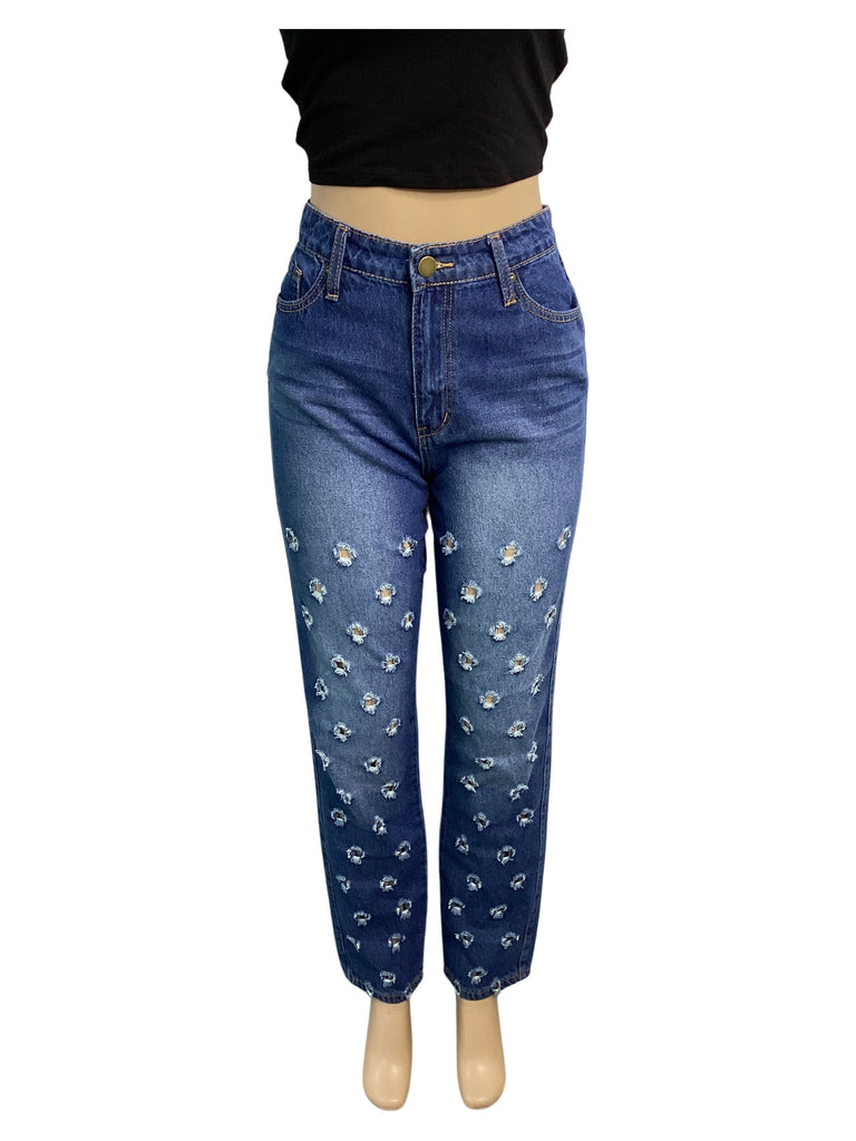 BLUE TURTLE Medium Wash Polka Dot Hole Jeans - Closet Space