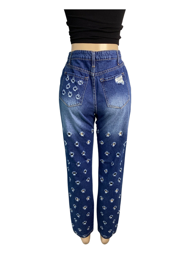 BLUE TURTLE Medium Wash Polka Dot Hole Jeans - Closet Space