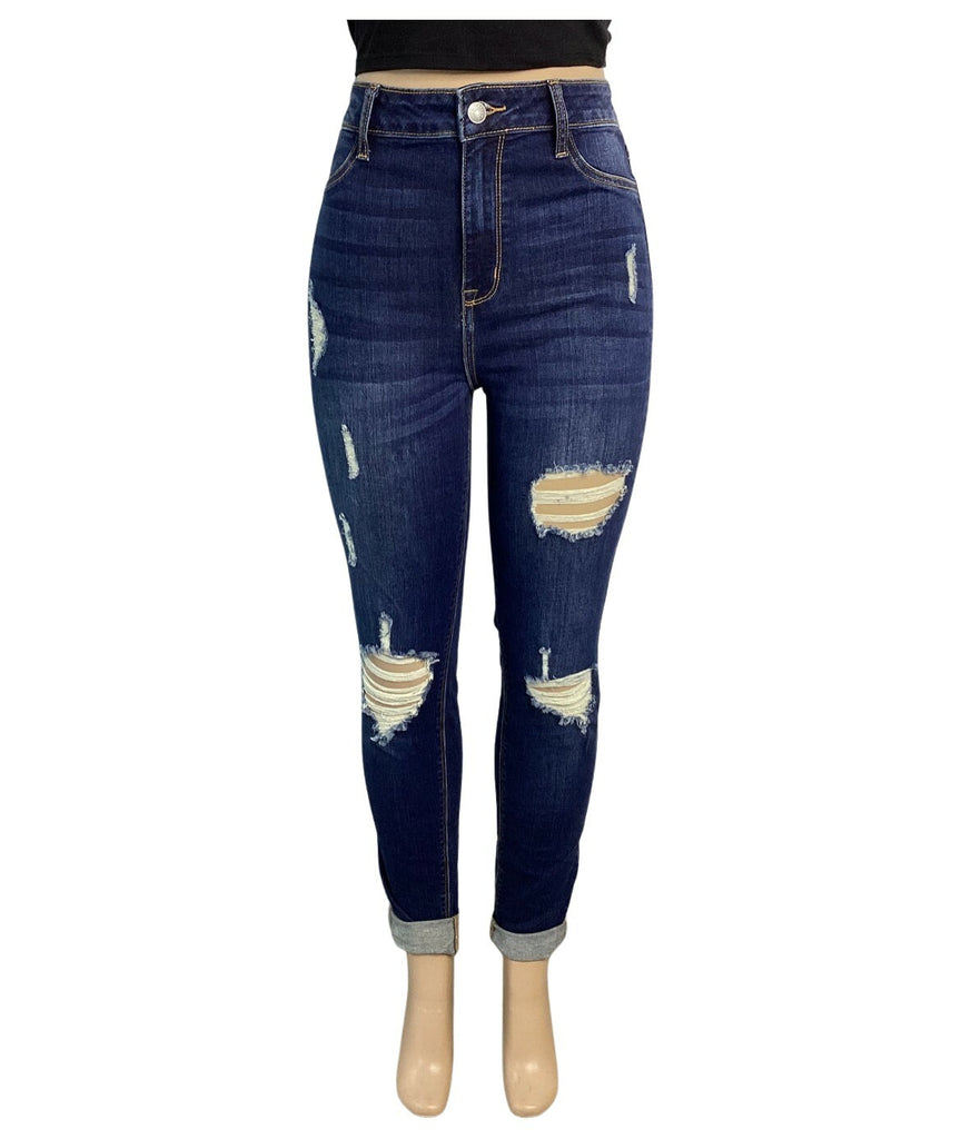 Distressed Cuffed Highrise Skinny Jeans - Closet Space