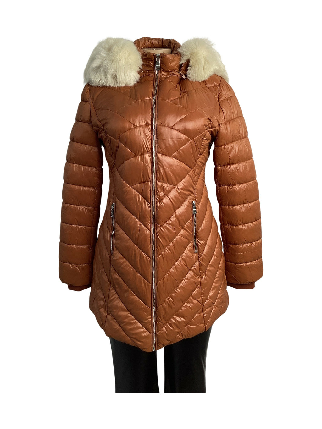 Quilted Faux Fur Trim Hooded Coat - Closet Space