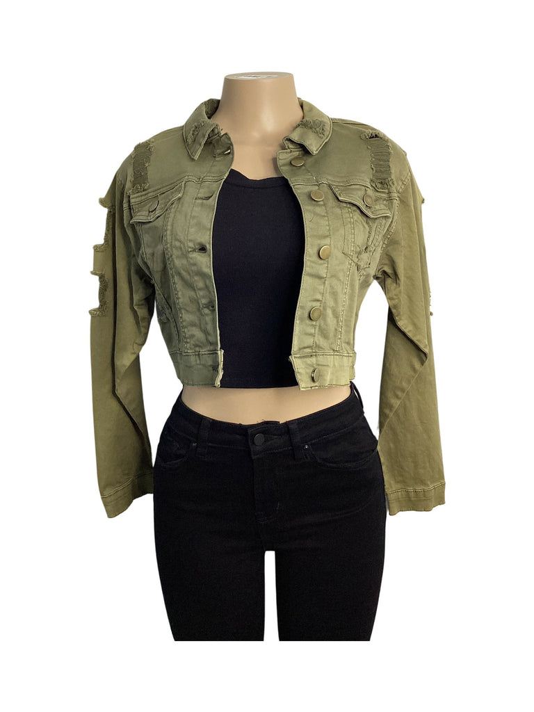 Cropped Fitted Distressed Jacket - Closet Space