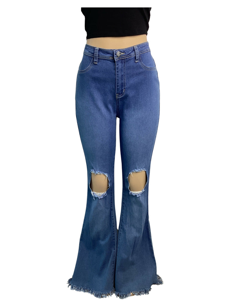 Extreme Stretch Fringe Hem Bell Bottom Jeans - Closet Space