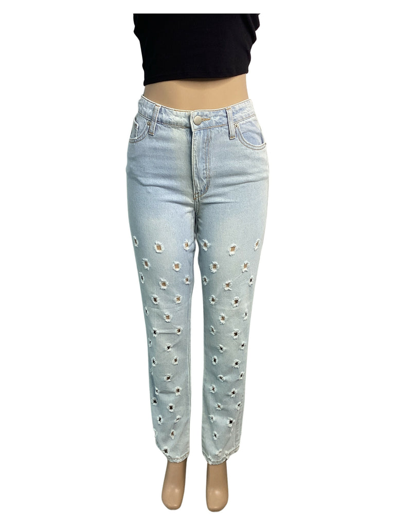 BLUE TURTLE Light Wash Polka Dot Hole Jeans - Closet Space