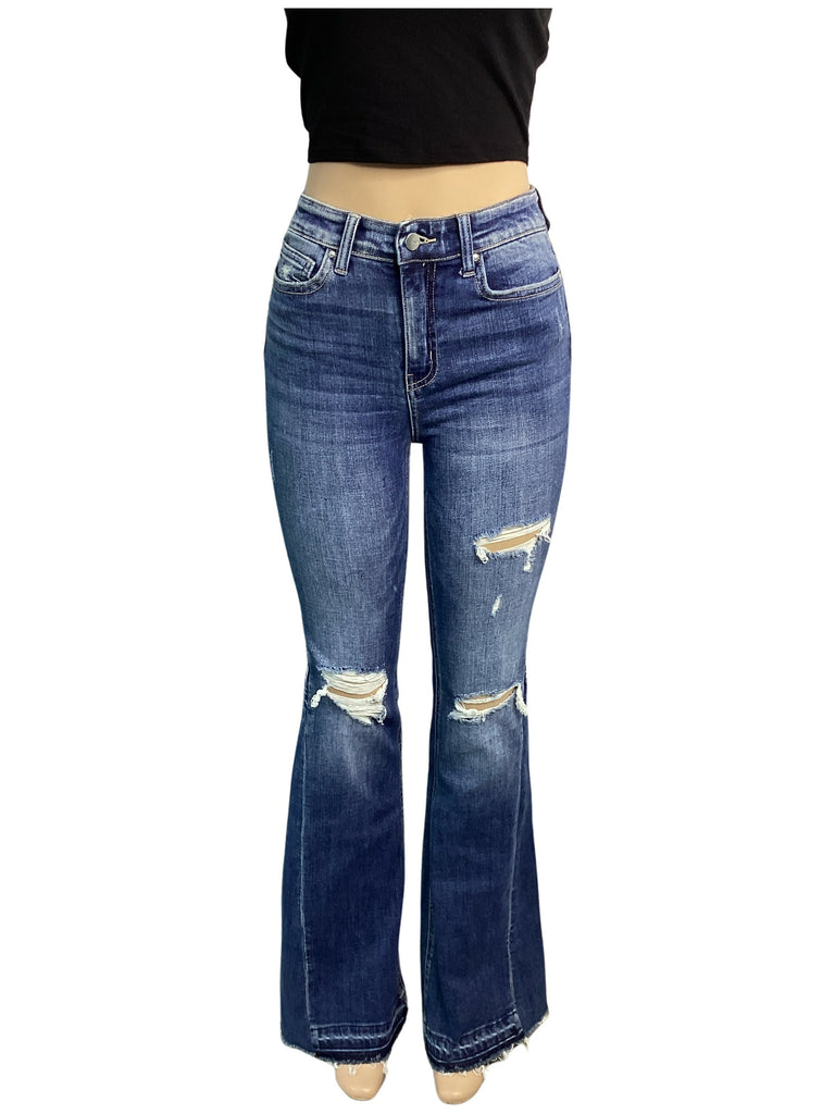 High Rise Distressed Flare Jeans - Closet Space