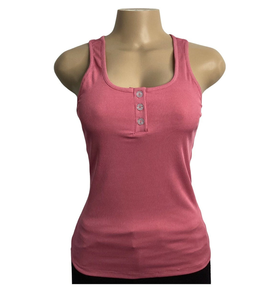 Buttoned Ribbed Tank Top - Closet Space