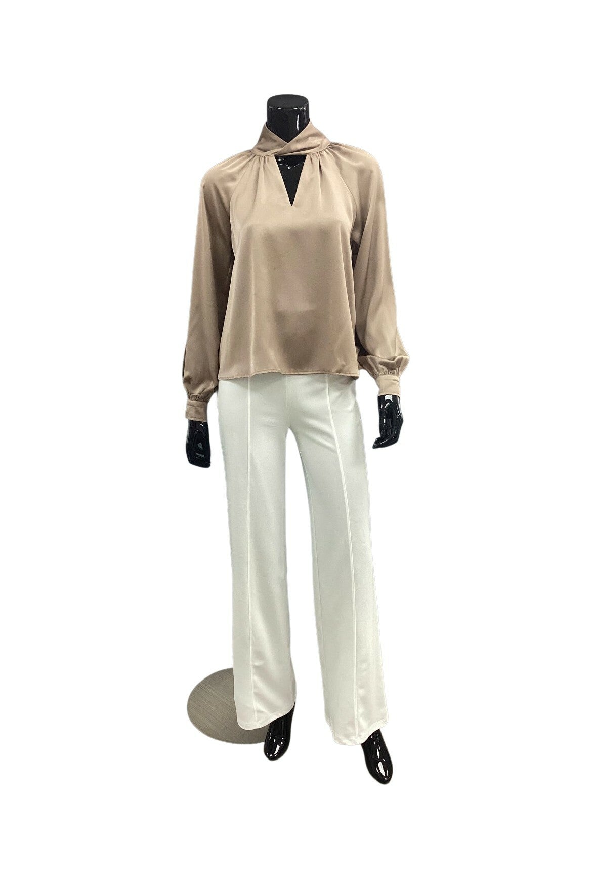 Satin Keyhole Woven Dressy Blouse - Closet Space