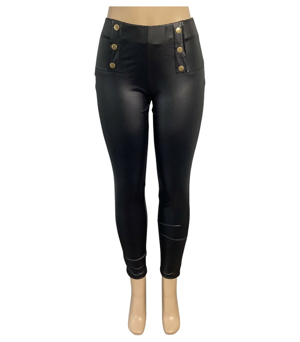 High Waist Nautical Button Liquid Legging - Closet Space