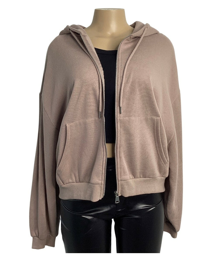 Zip Up Kangaroo Pocket Fleece Lined Hoodie - Closet Space