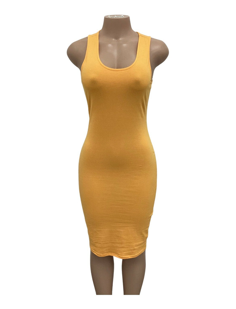 Cotton Spandex Solid Sleeveless Tank Bodycon Midi Dress - Closet Space