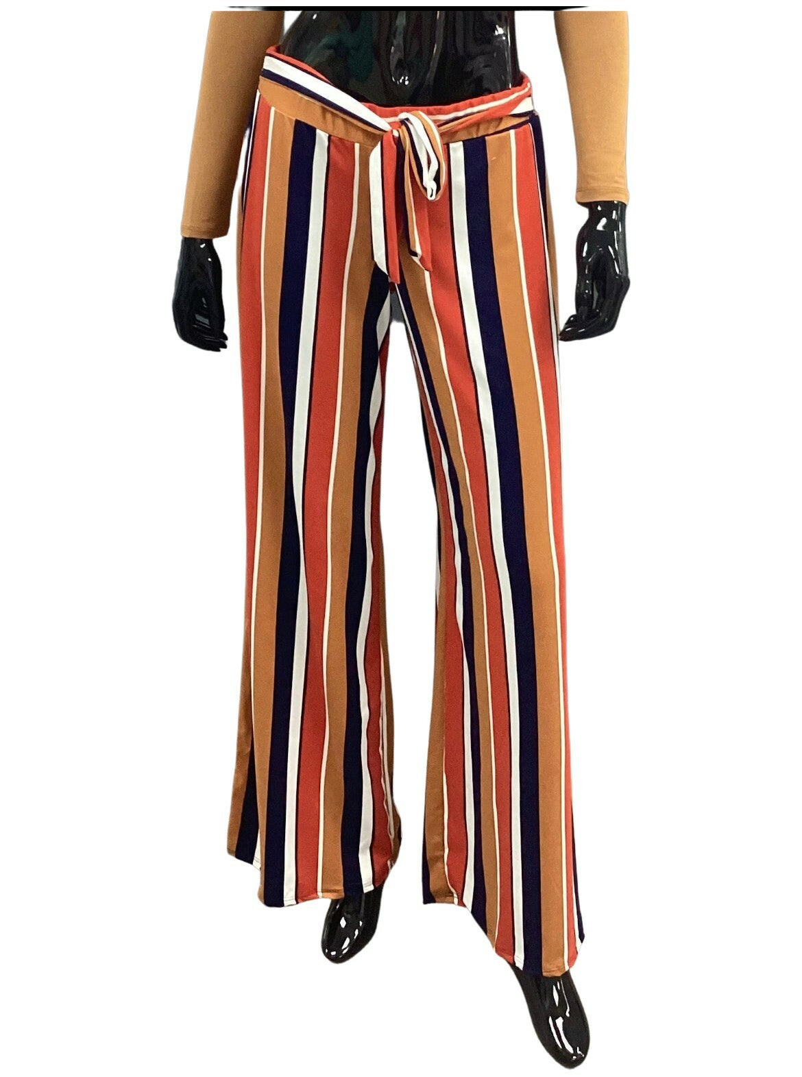 Striped Belted Wide-Legged Pants - Closet Space