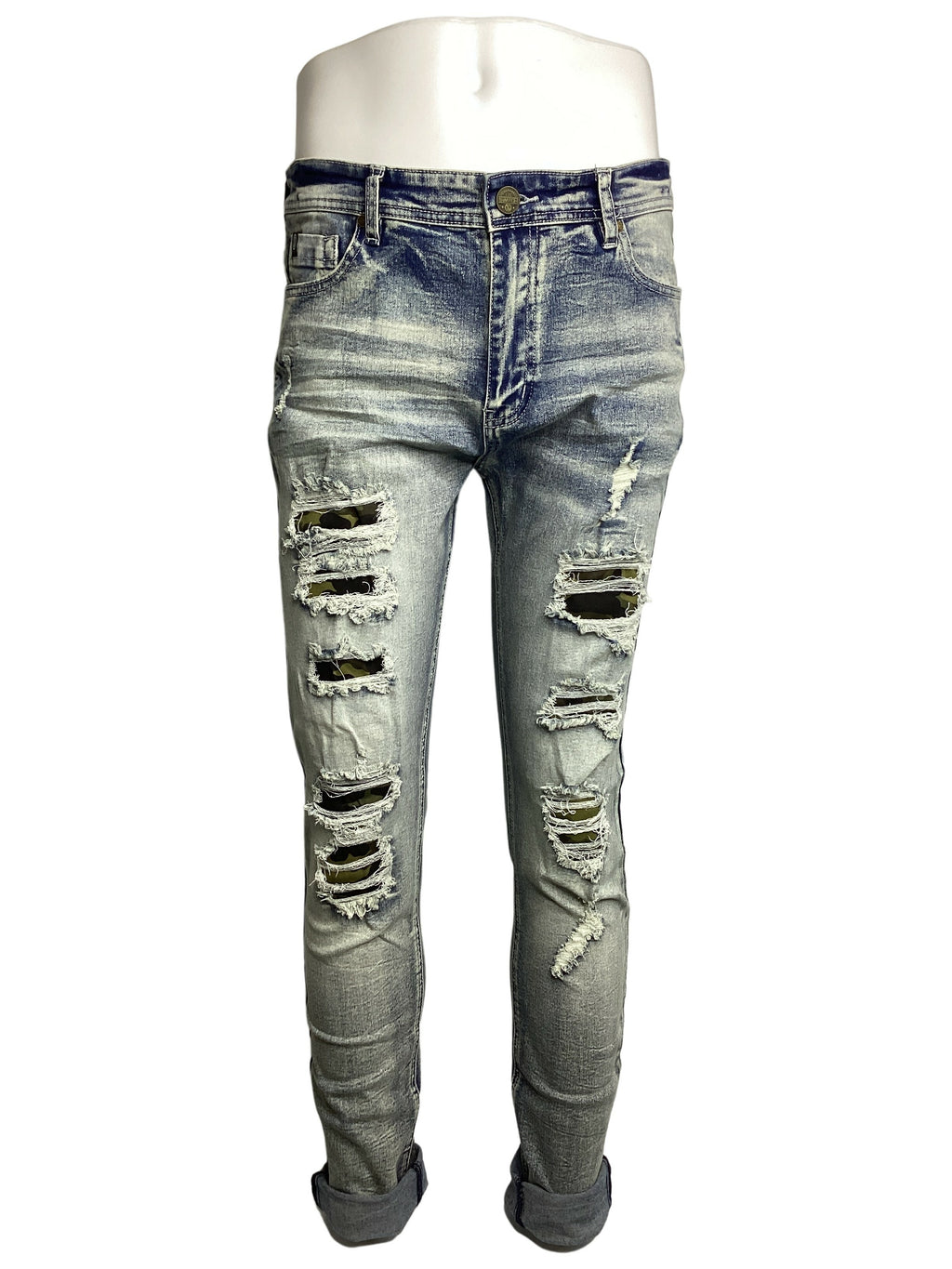 Stretch Ankle Camo Ripped Denim Jeans - Closet Space
