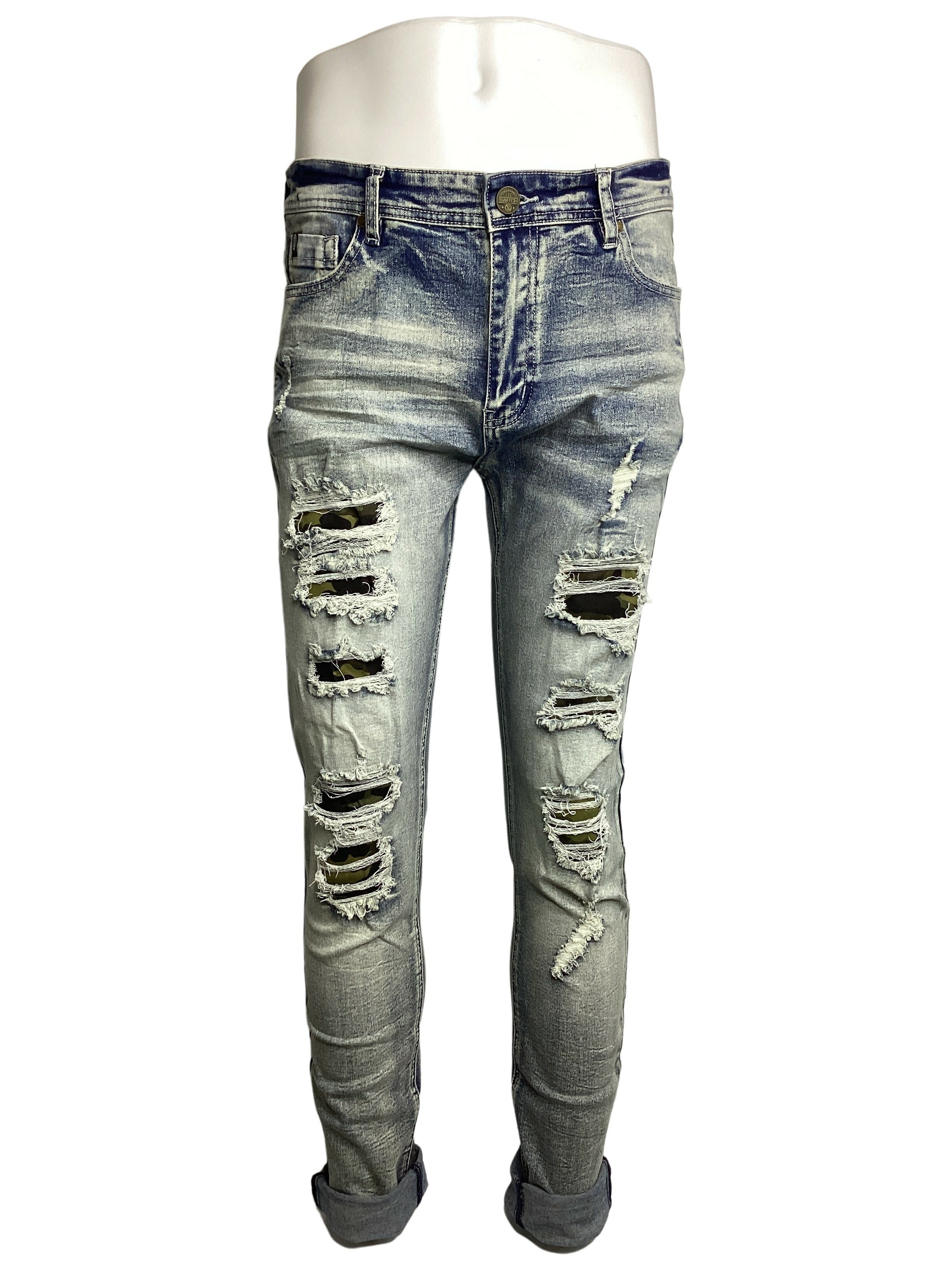Stretch Ankle Camo Ripped Denim Jeans - Closet Space