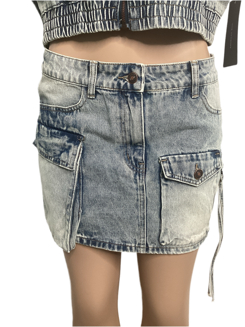 Dirty Wash Multi Pocket Denim Skirt