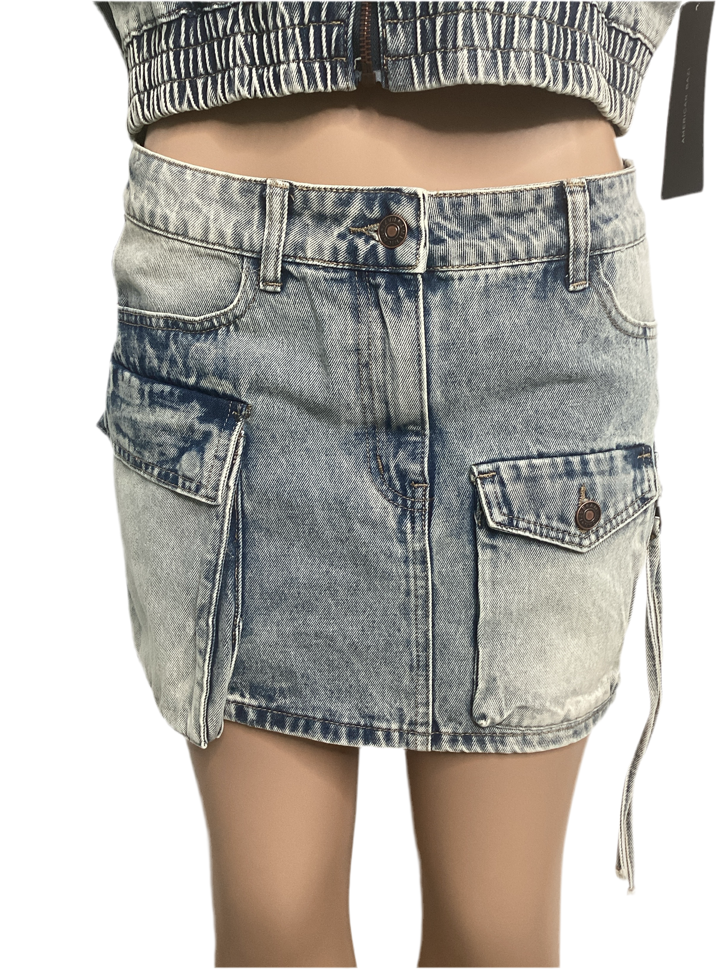 Dirty Wash Multi Pocket Denim Skirt