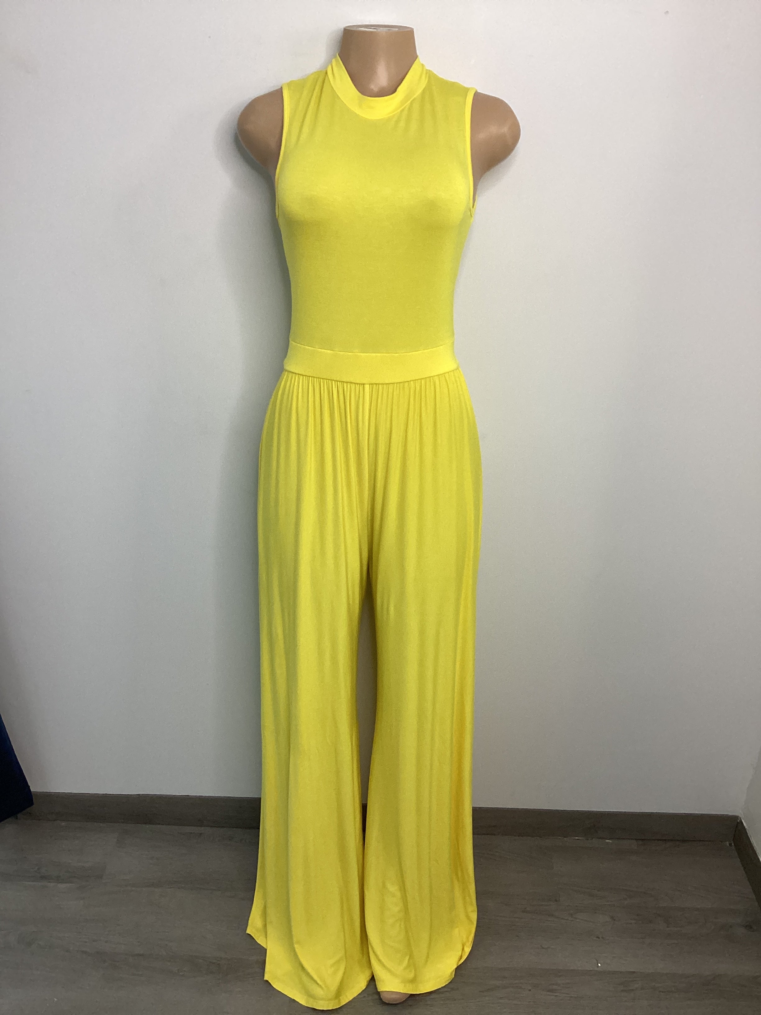 Solid Rayon Mock Neck Wide Pant Jumpsuit - Closet Space