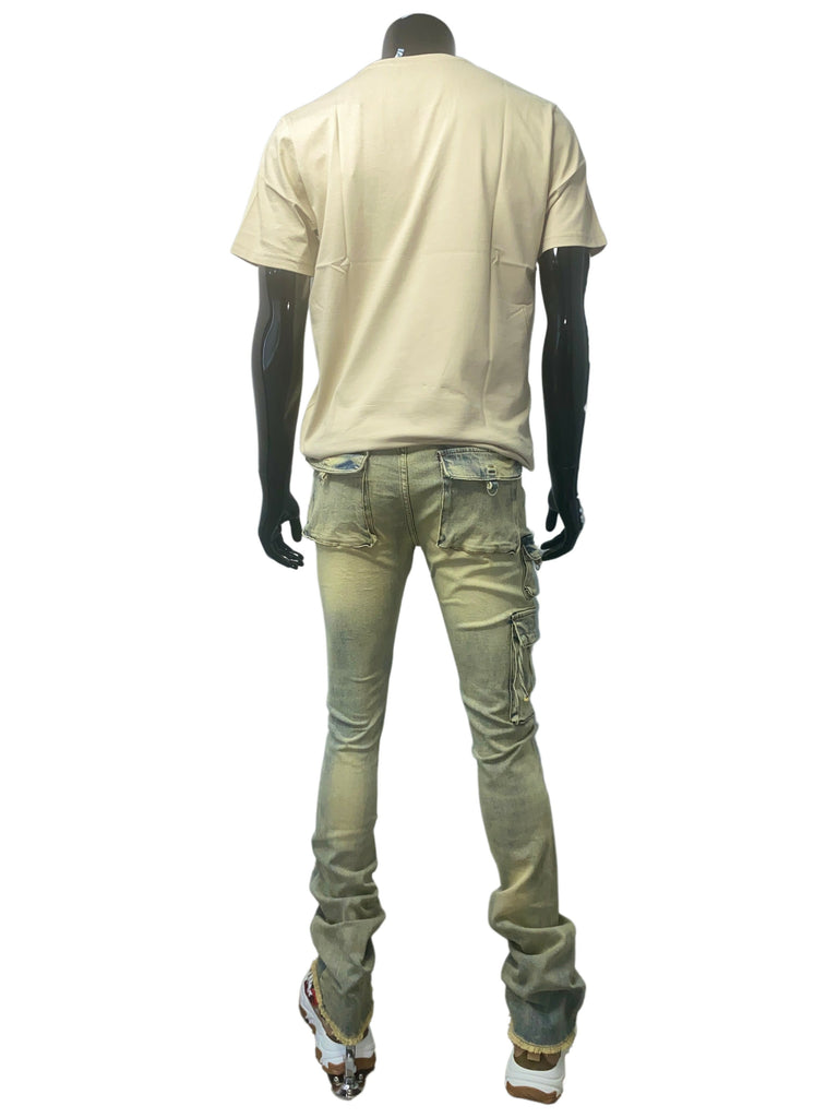 PURE REIGN Sandblast Distressed Cargo Stacked Jean - Closet Space