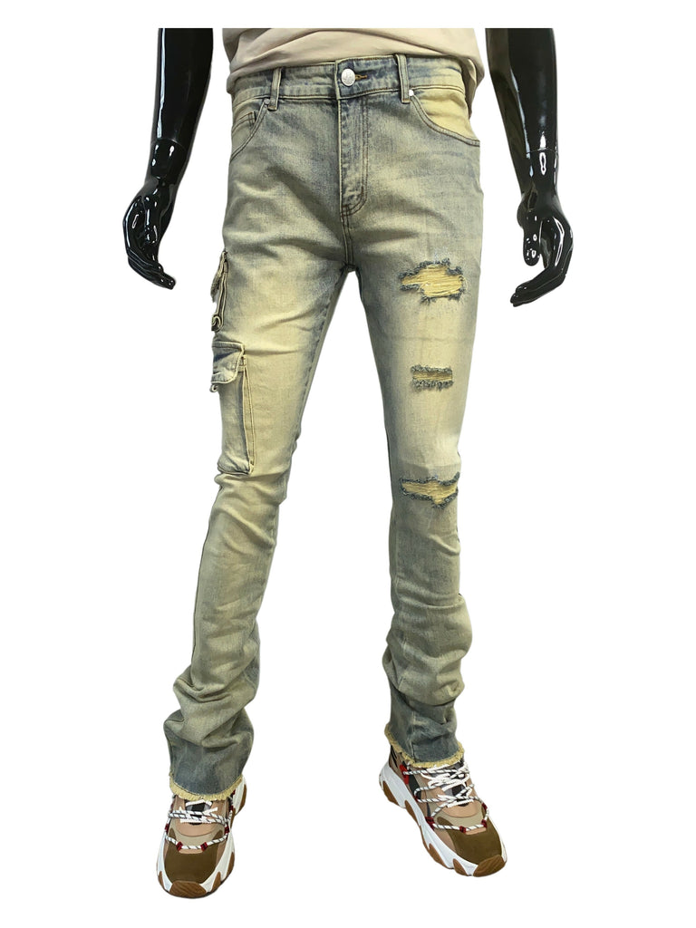 PURE REIGN Sandblast Distressed Cargo Stacked Jean - Closet Space