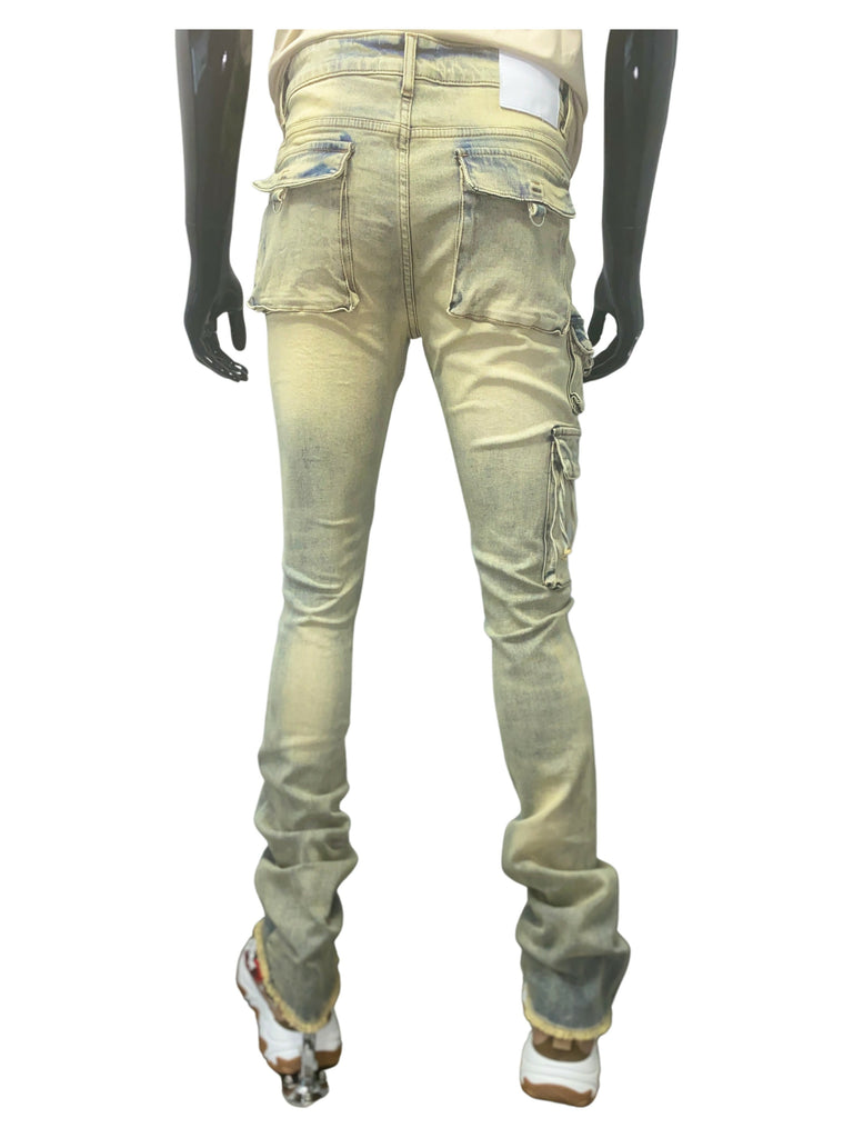 PURE REIGN Sandblast Distressed Cargo Stacked Jean - Closet Space