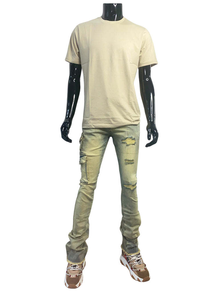 PURE REIGN Sandblast Distressed Cargo Stacked Jean - Closet Space