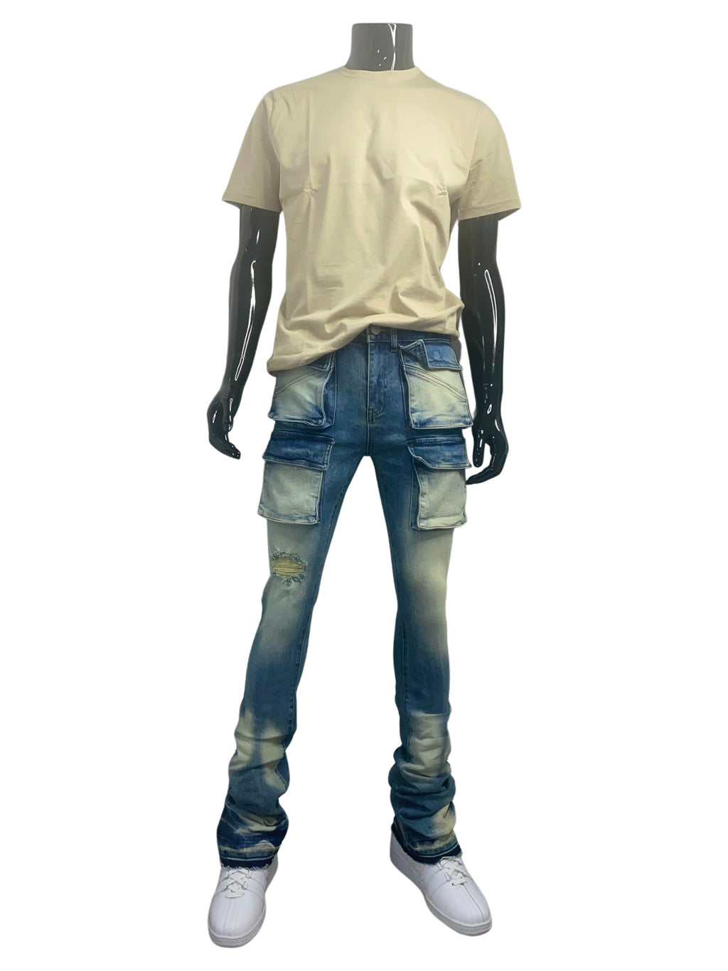 PURE REIGN Cargo Pocket Sandblast Stacked Jean - Closet Space