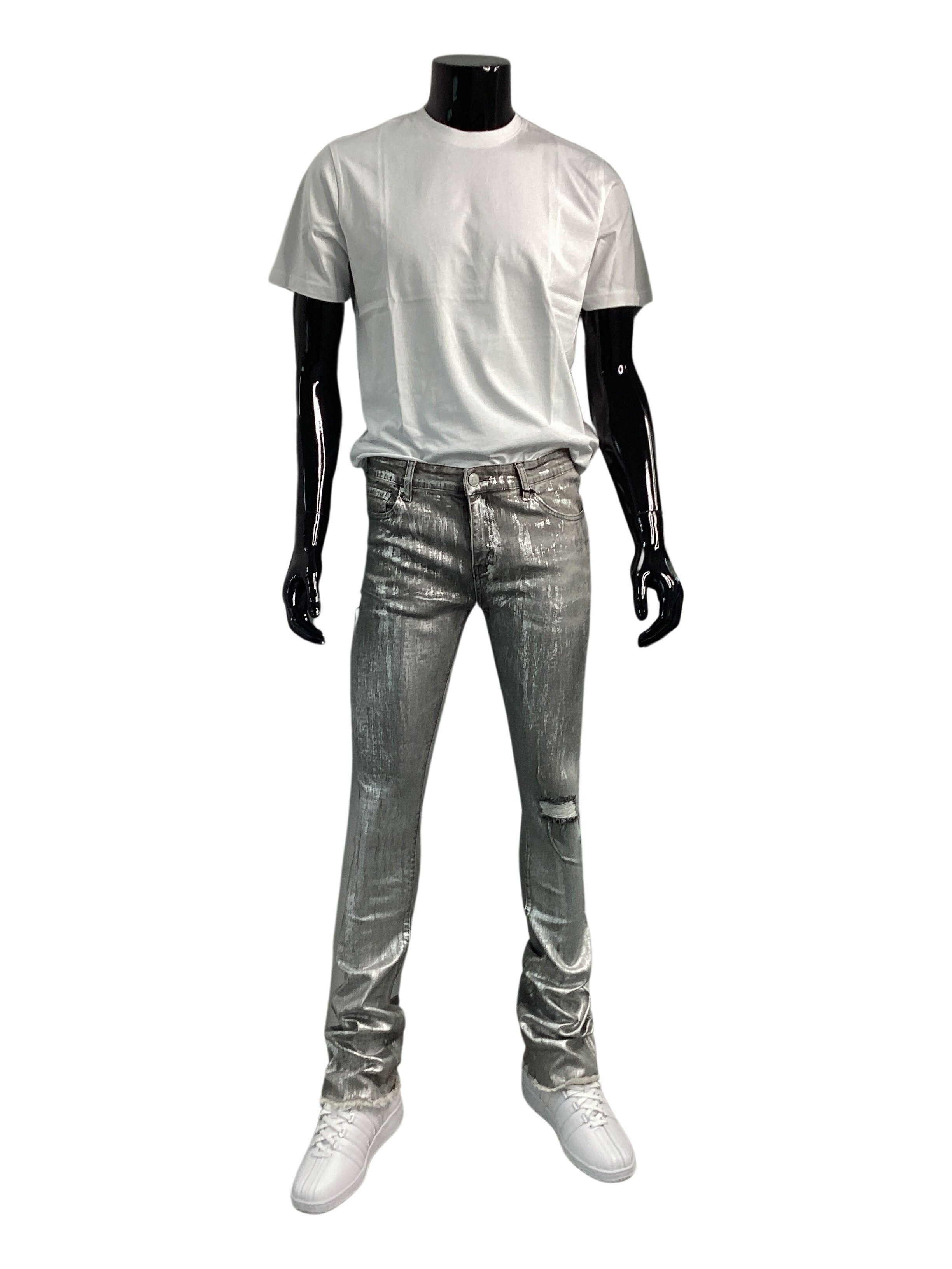 PURE REIGN Metallic Embellished Skinny Stacked Jeans - Closet Space