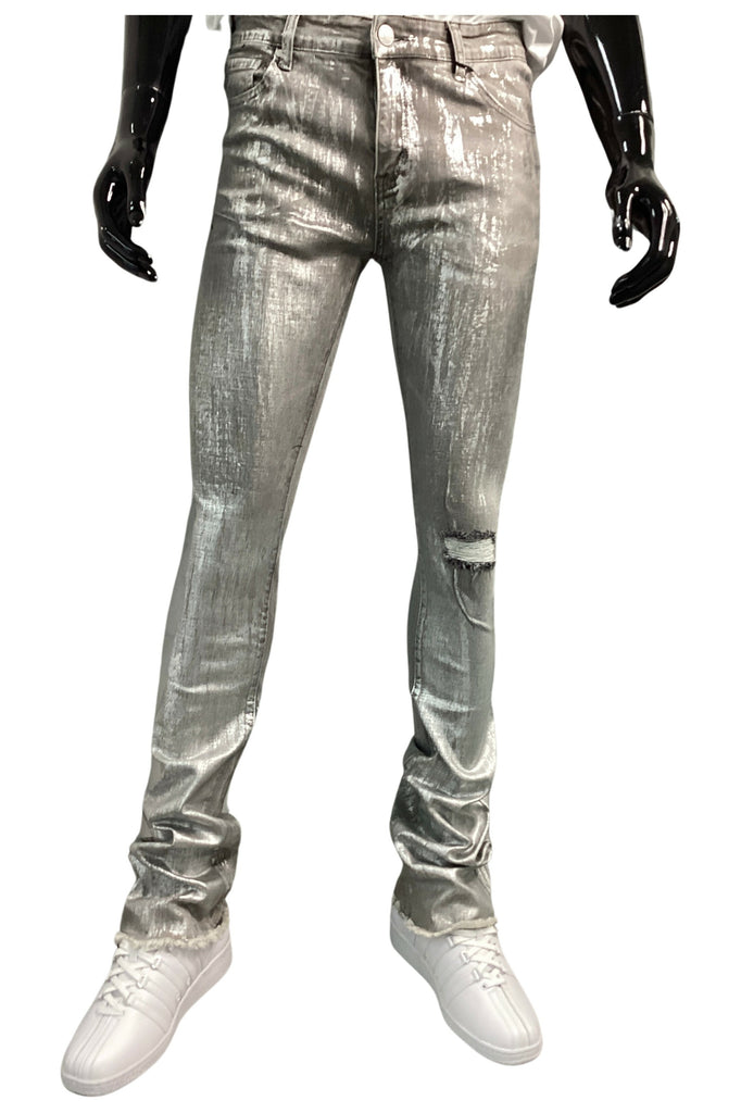 PURE REIGN Metallic Embellished Skinny Stacked Jeans - Closet Space