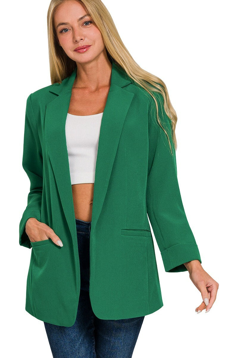 Open Front Woven Classic Blazer