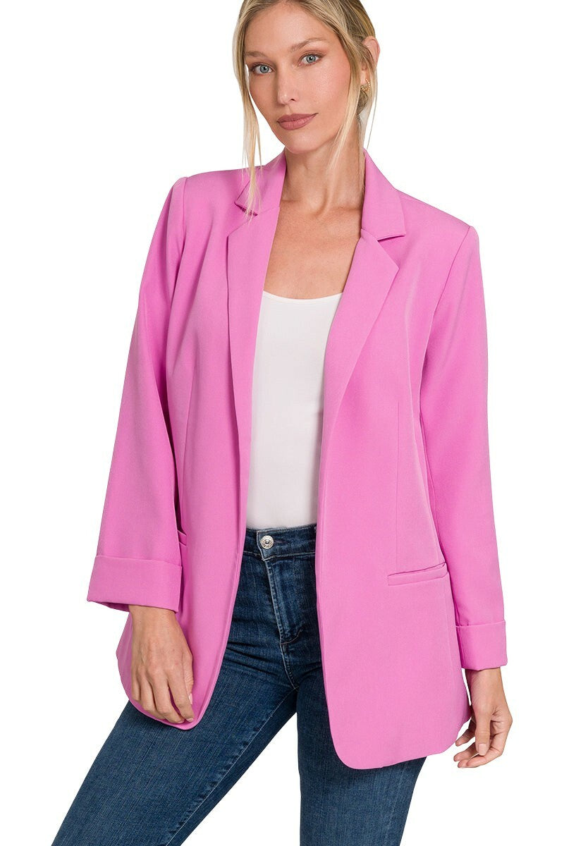 Open Front Woven Classic Blazer