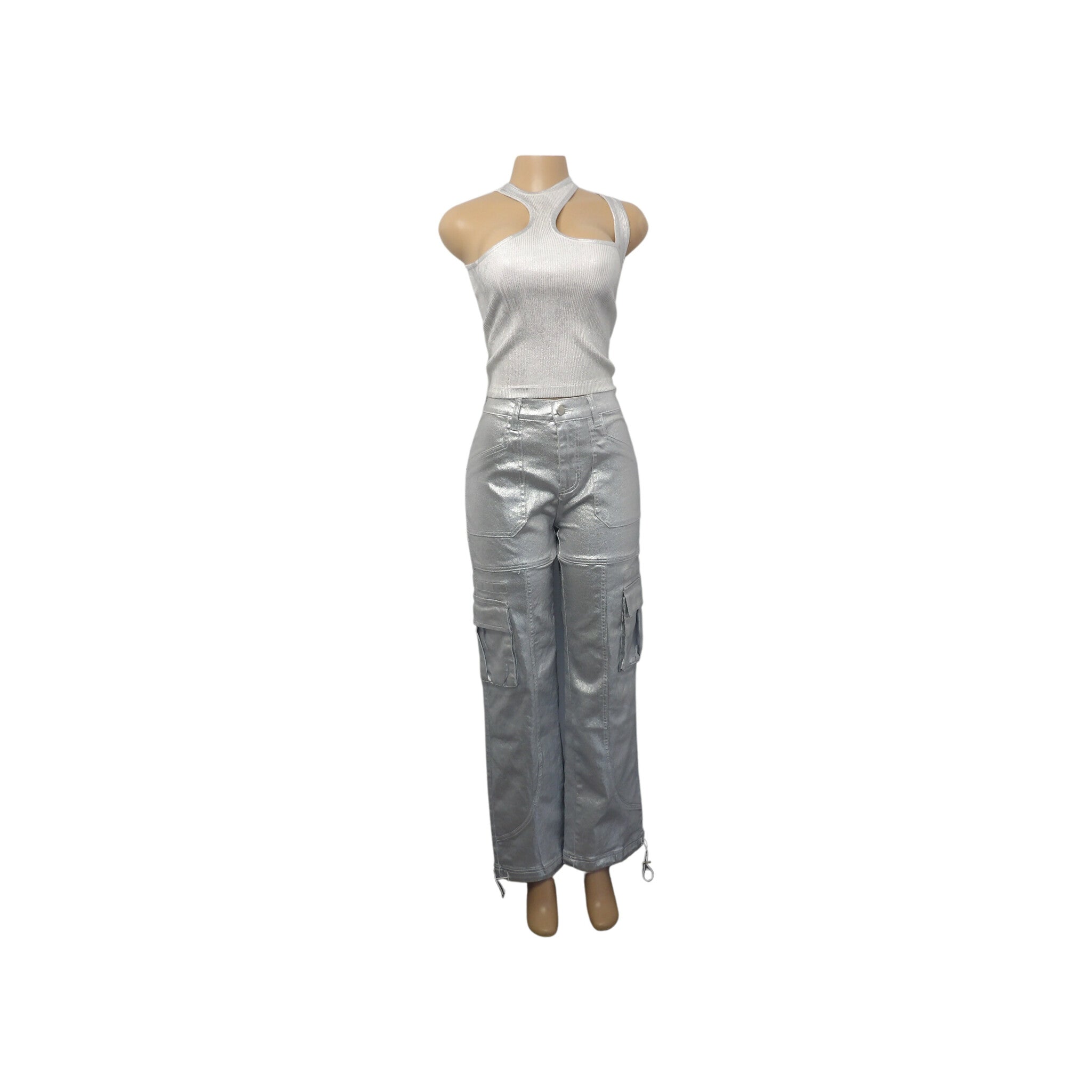 Metallic Coated Cargo Pants