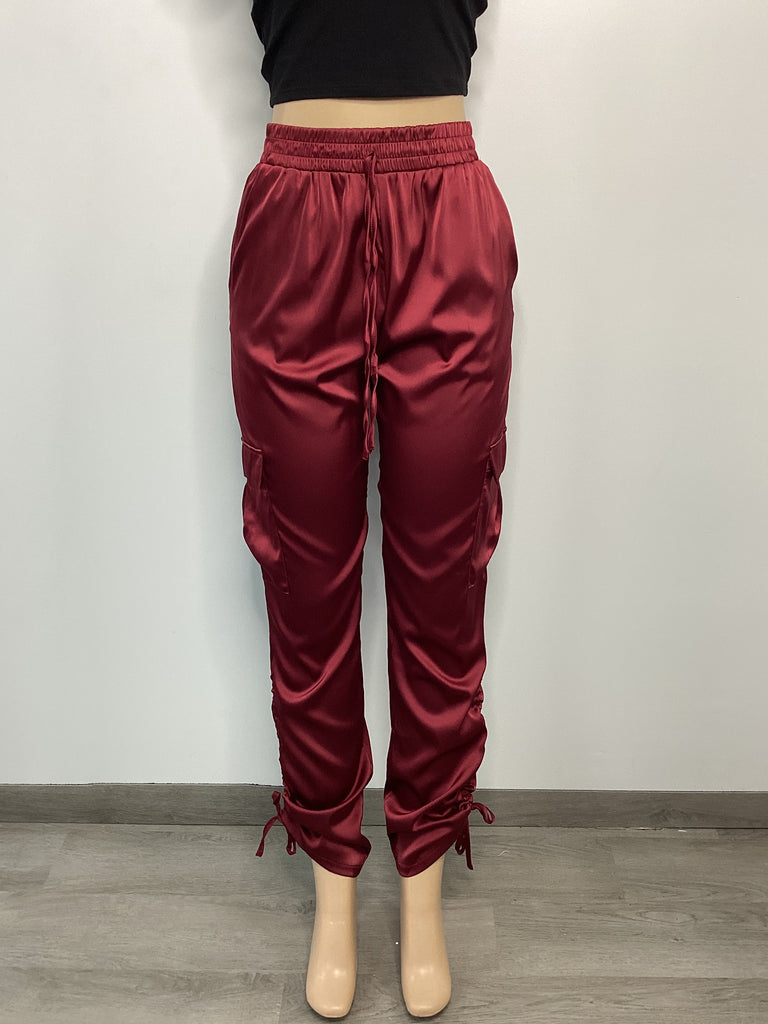 Satin Ruched Cargo Jogger Pants - Closet Space