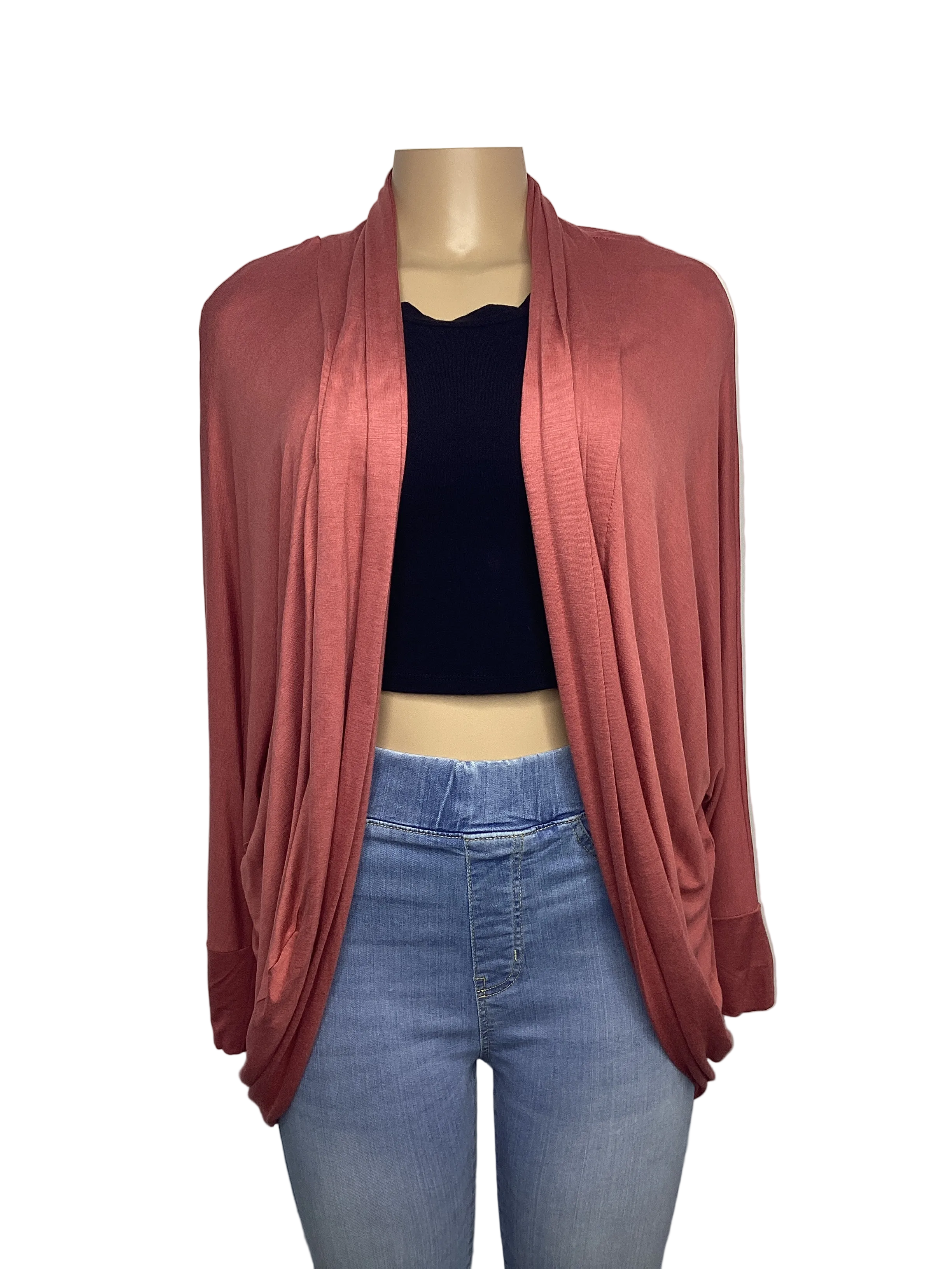 Curvy - Dolmen Sleeves Round Hem Cardigan