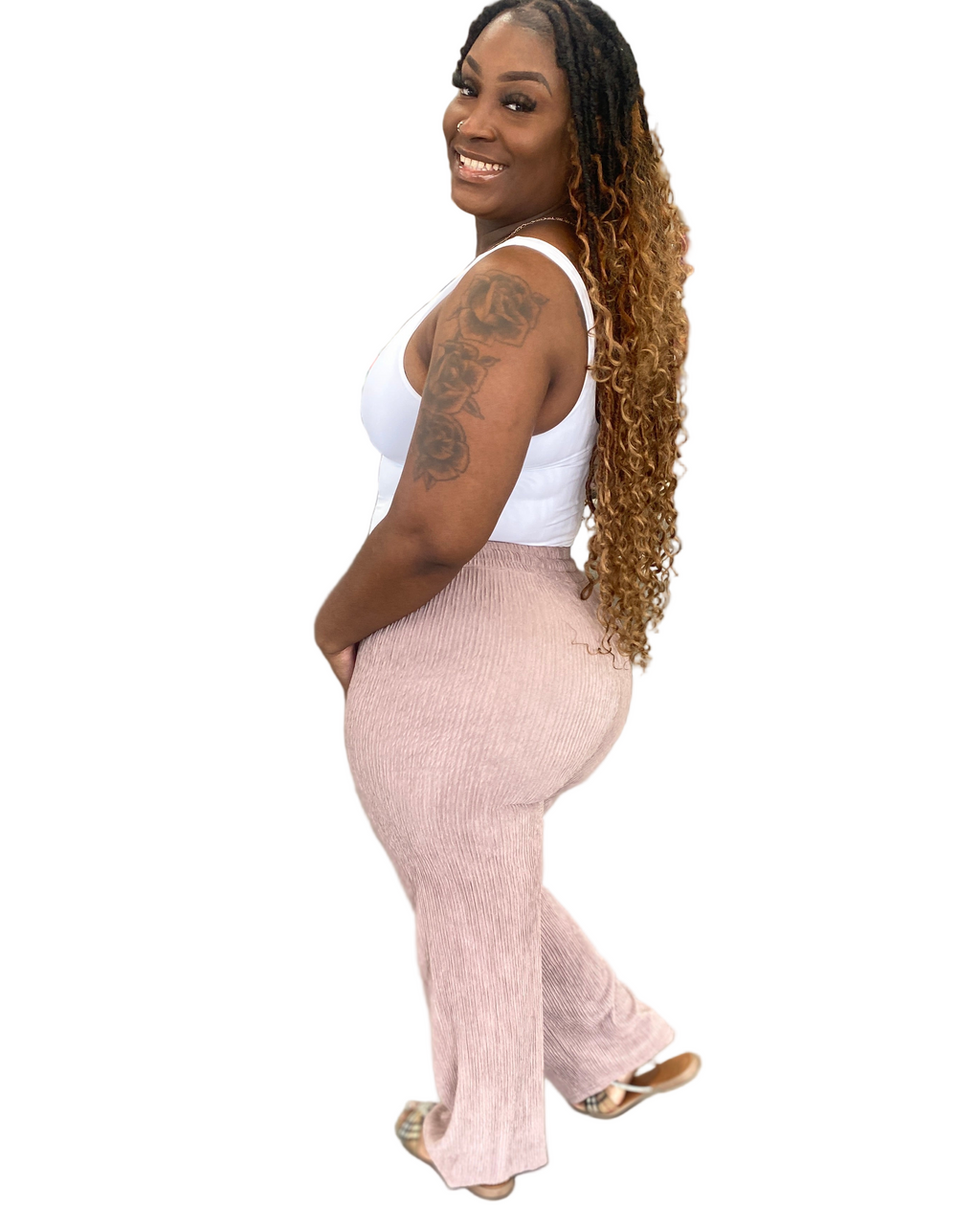 Crinkled Plisse Drawstring Pocket Pant