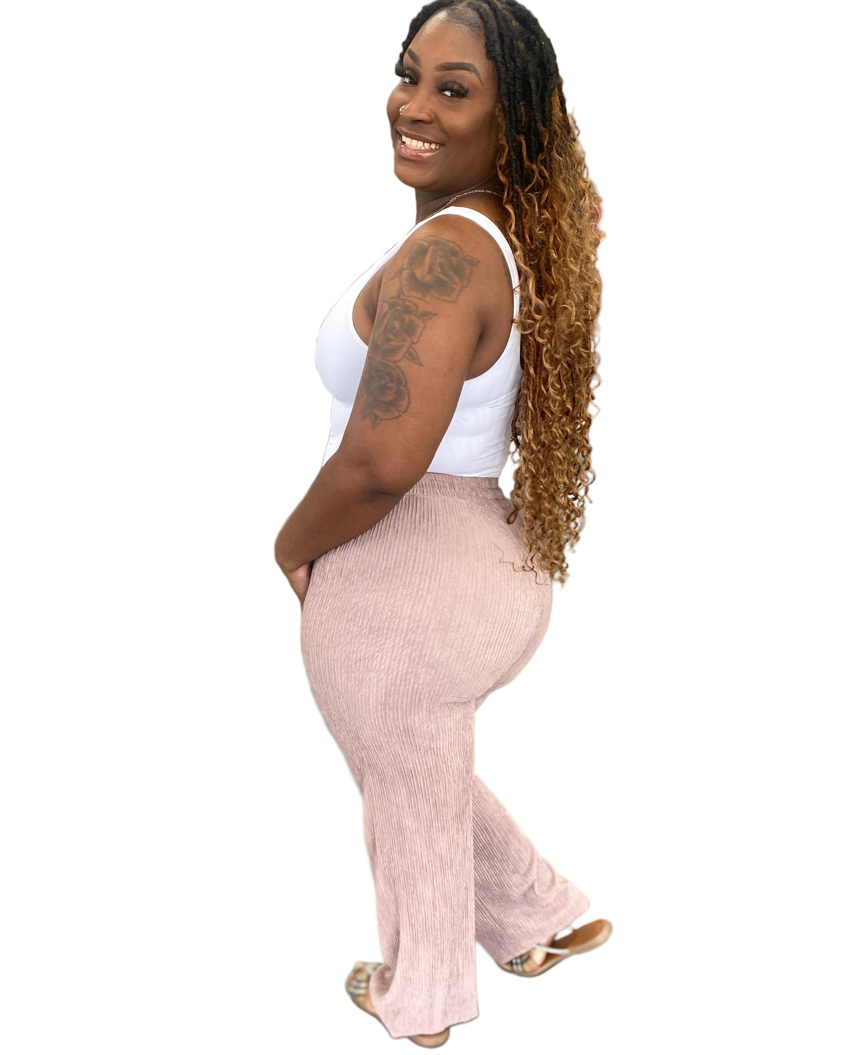 Crinkled Plisse Drawstring Pocket Pant