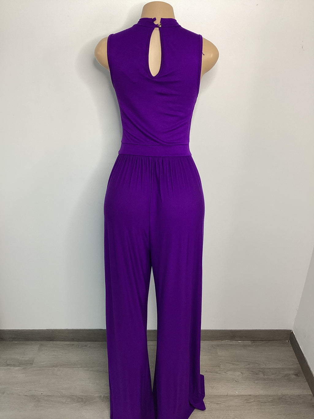 Solid Rayon Mock Neck Wide Pant Jumpsuit - Closet Space