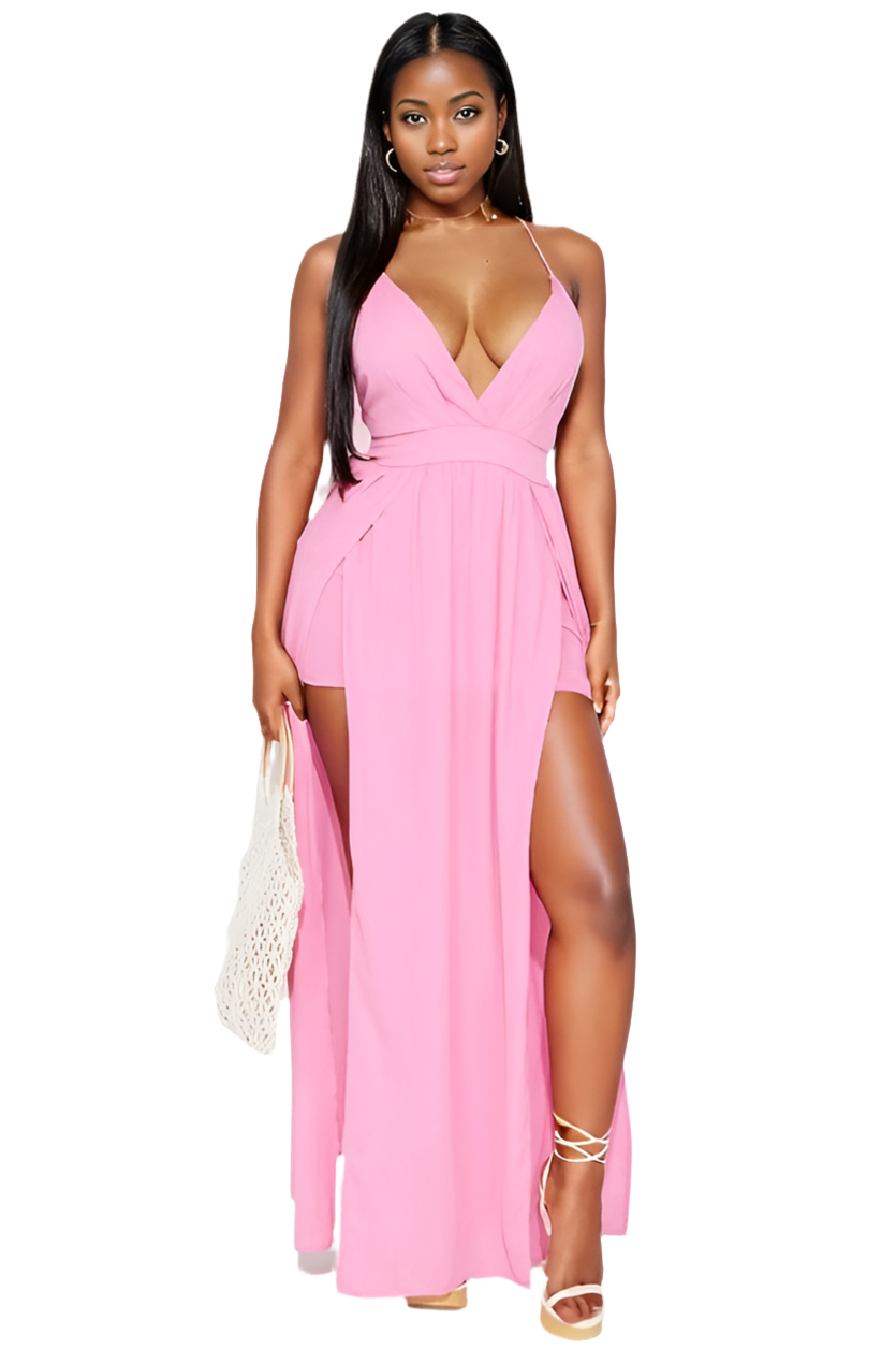 Maxi Dress With Slit Front & Crisscross Back