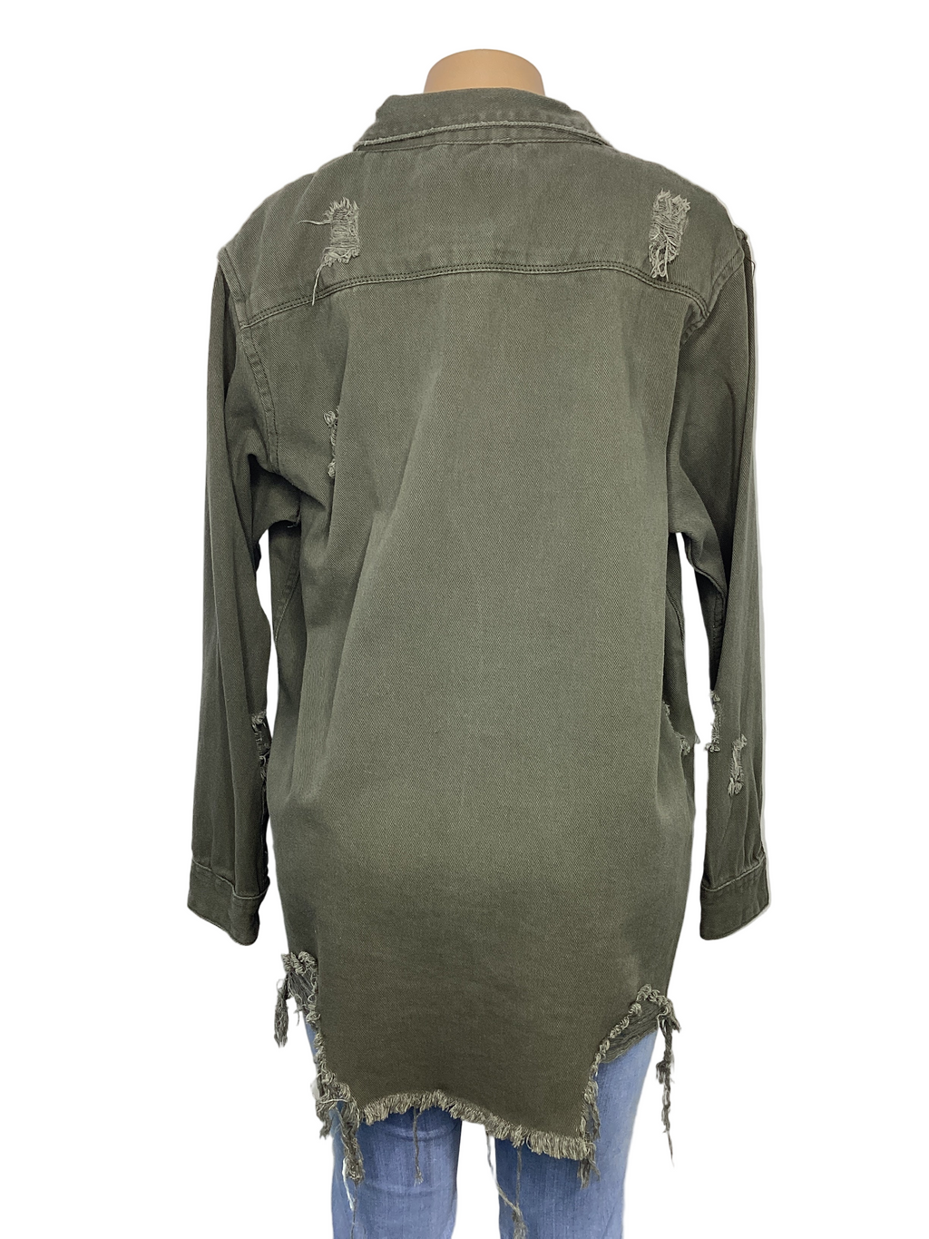 Curvy - Distressed Denim Shirt