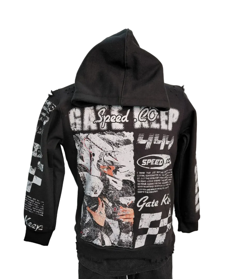 Gatekeep Racing Graphic Distressed Hoodie