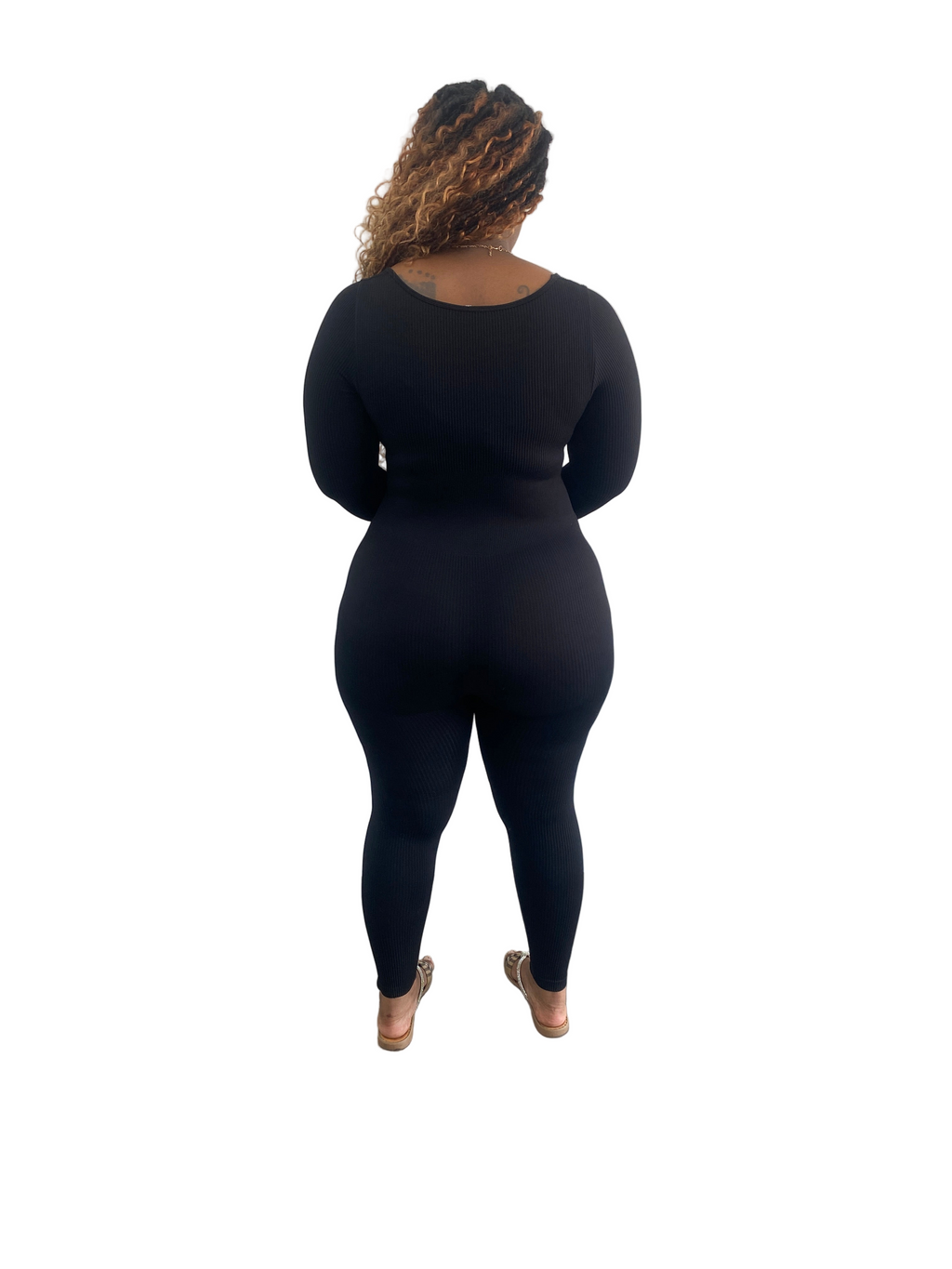 Fitted Seamless Ribbed Long Sleeve Jumpsuit