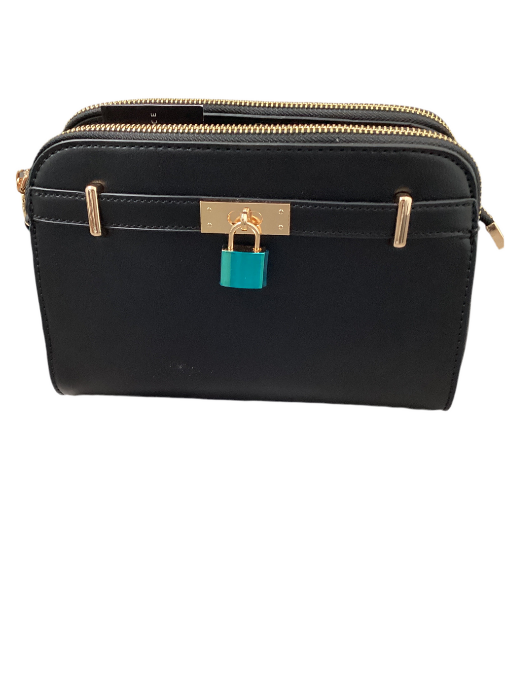 Structured Double Zip Crossbody Bag with Lock Accent
