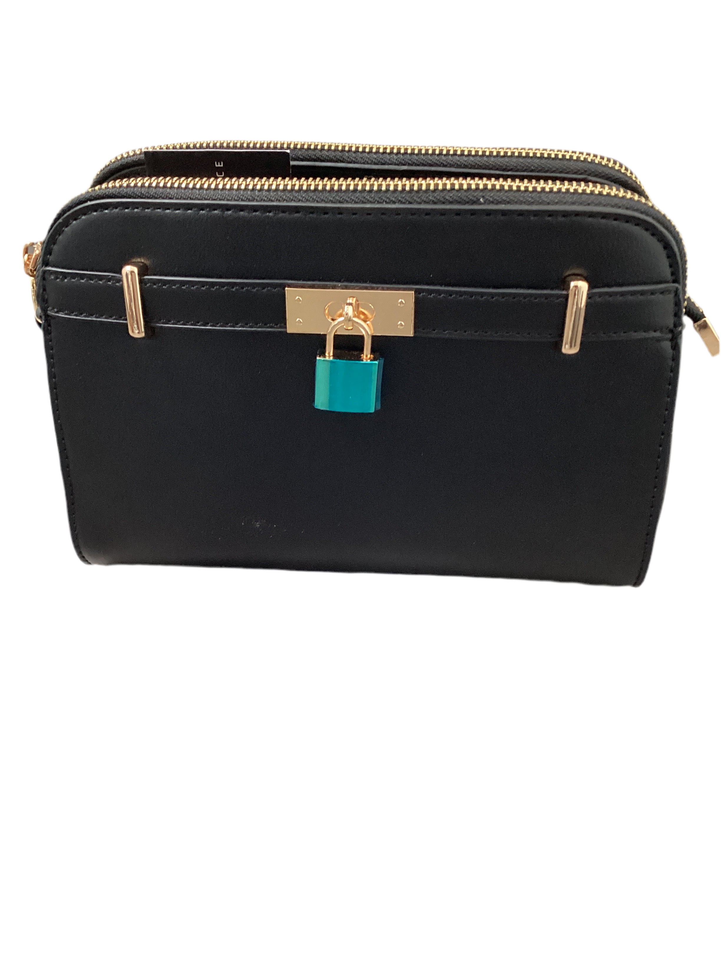 Structured Double Zip Crossbody Bag with Lock Accent