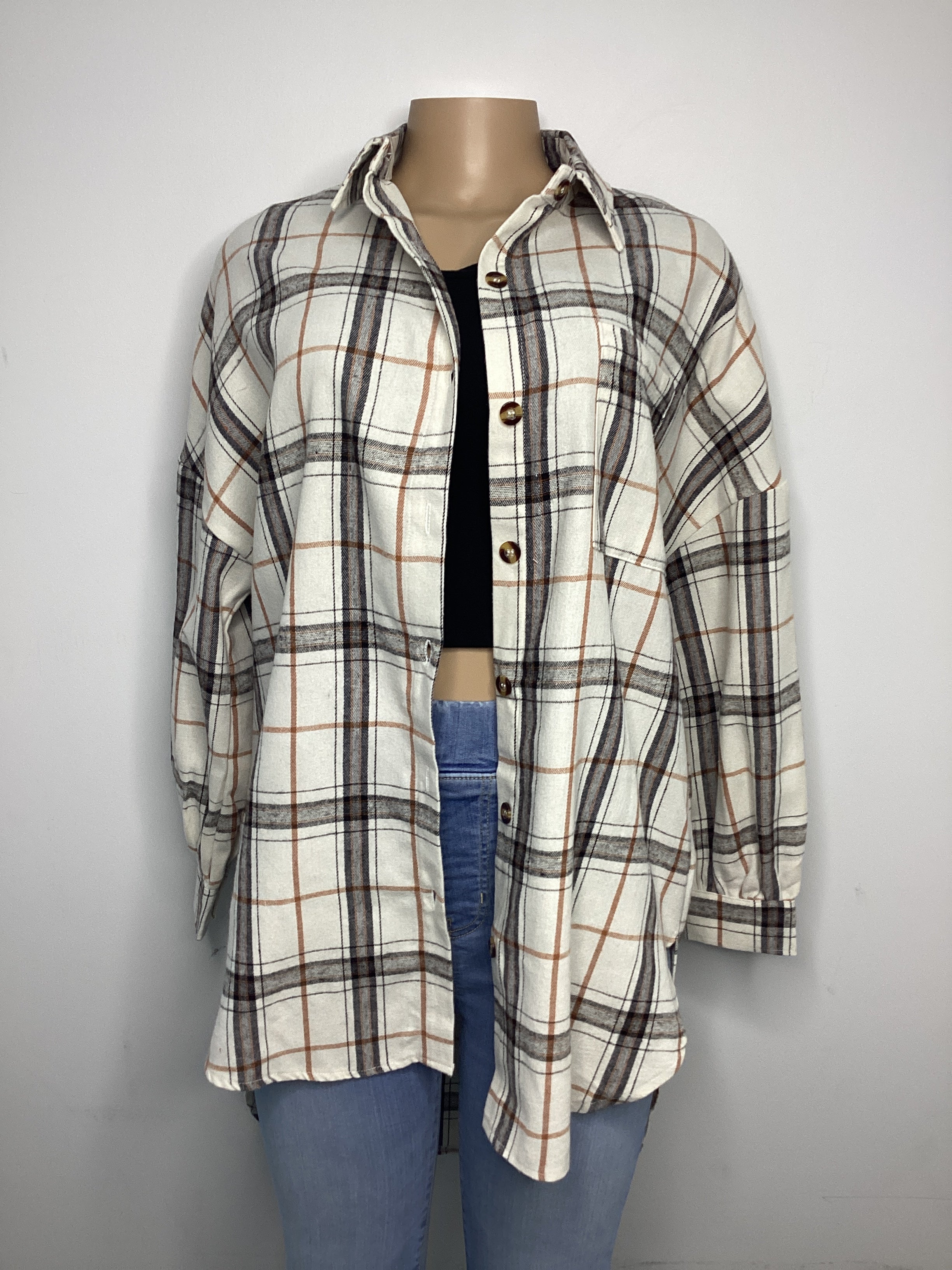 Oversized Plaid Pattern Shacket with Slits - Closet Space