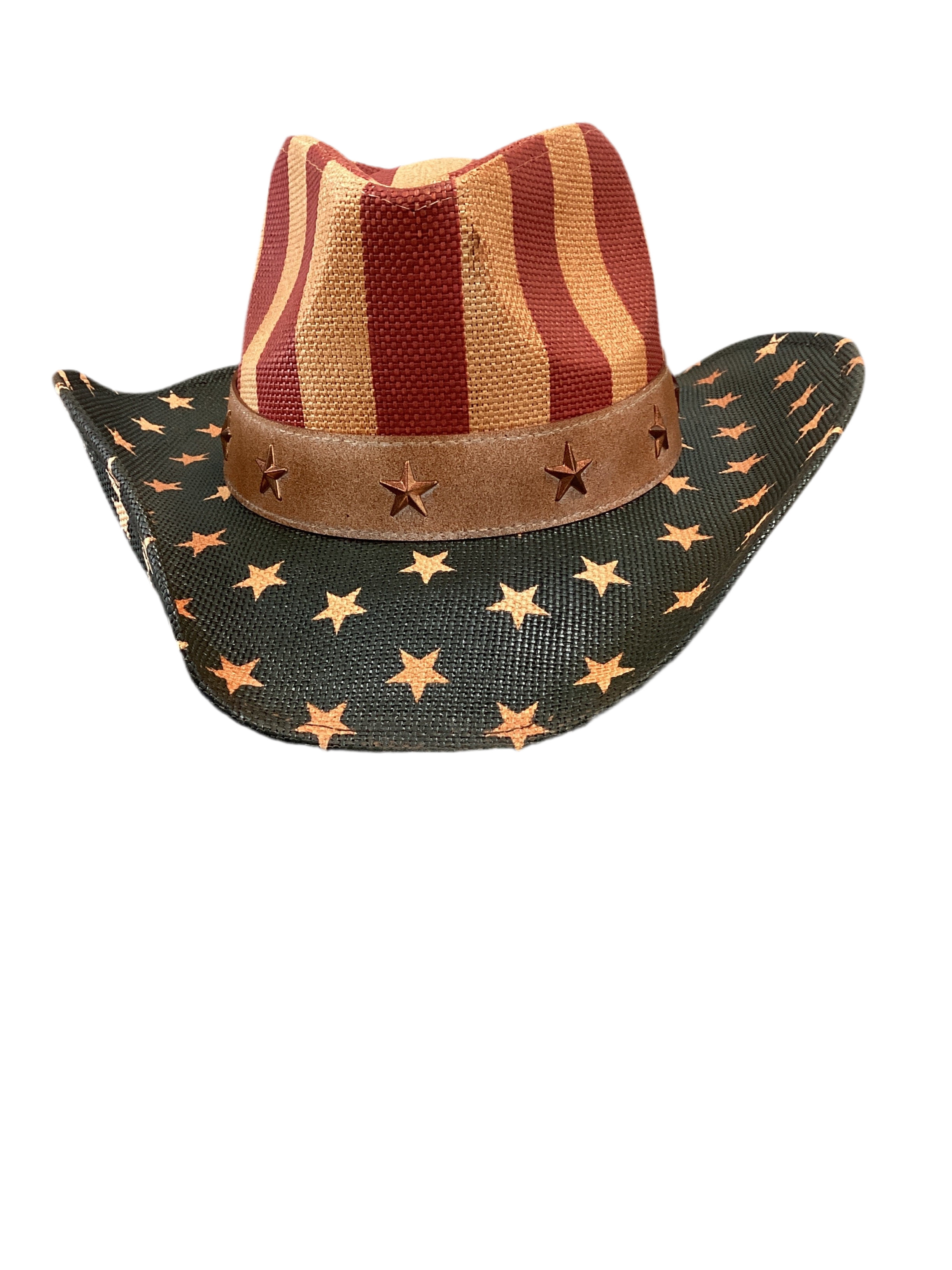 Patriotic Star Print Cowboy Hat With Stripped Crown