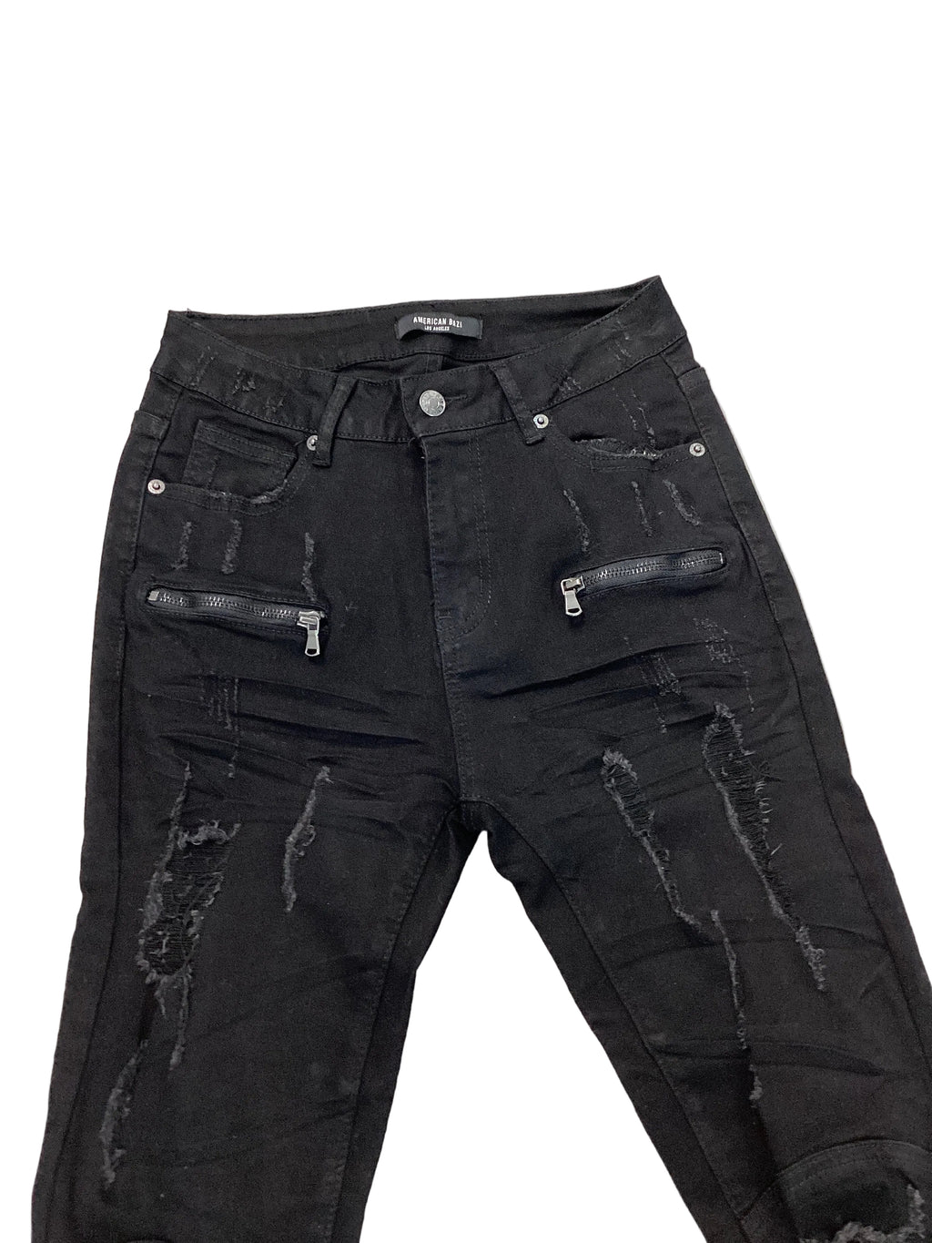 Distressed Skinny Jeans With Zipper Pockets - Closet Space